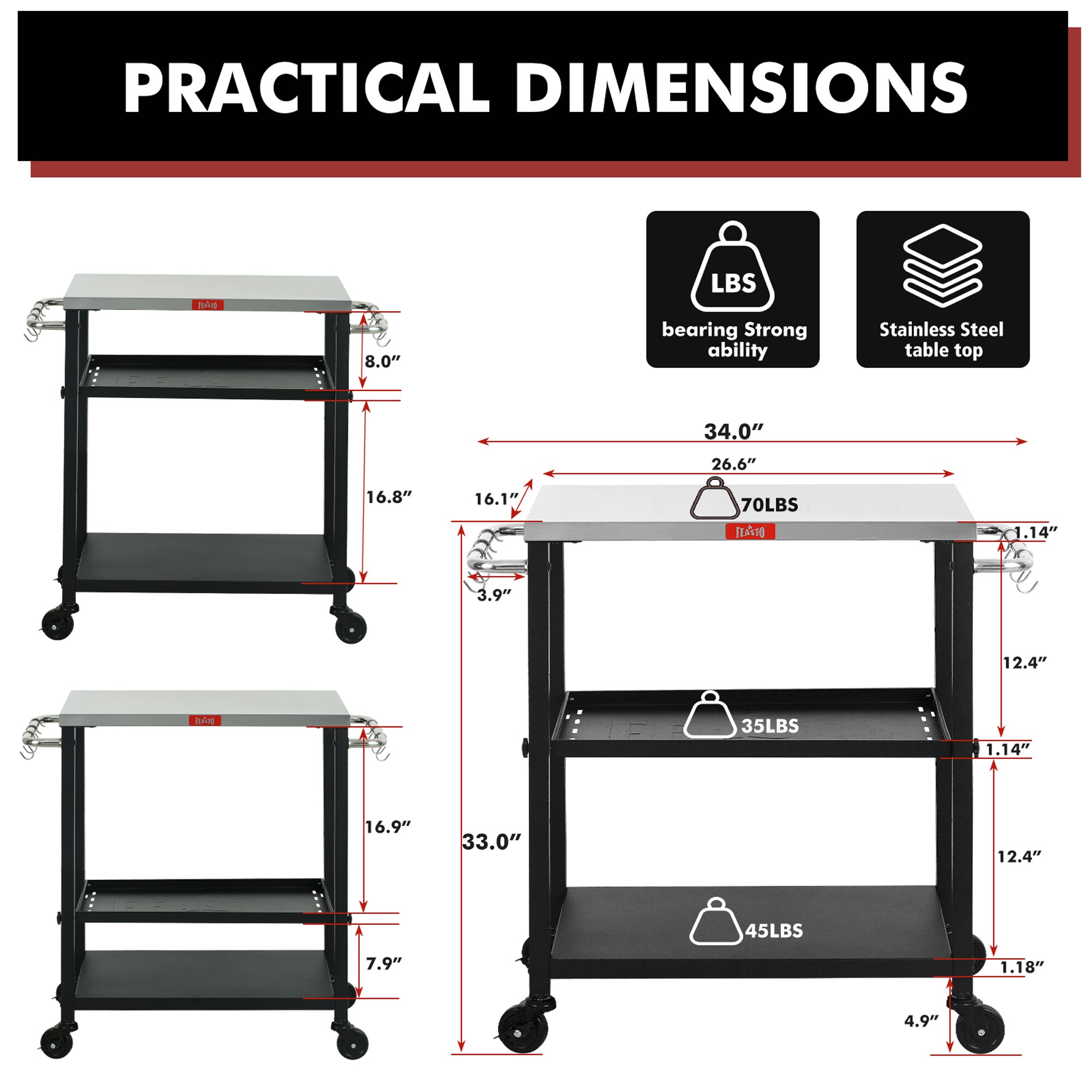 Feasto 161266E Stainless Steel Grill Cart in the Grill Carts & Grill ...