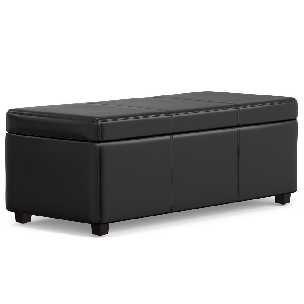 Simpli Home AXCF18LT-BL Avalon Modern Midnight Black Faux Leather Storage Ottoman