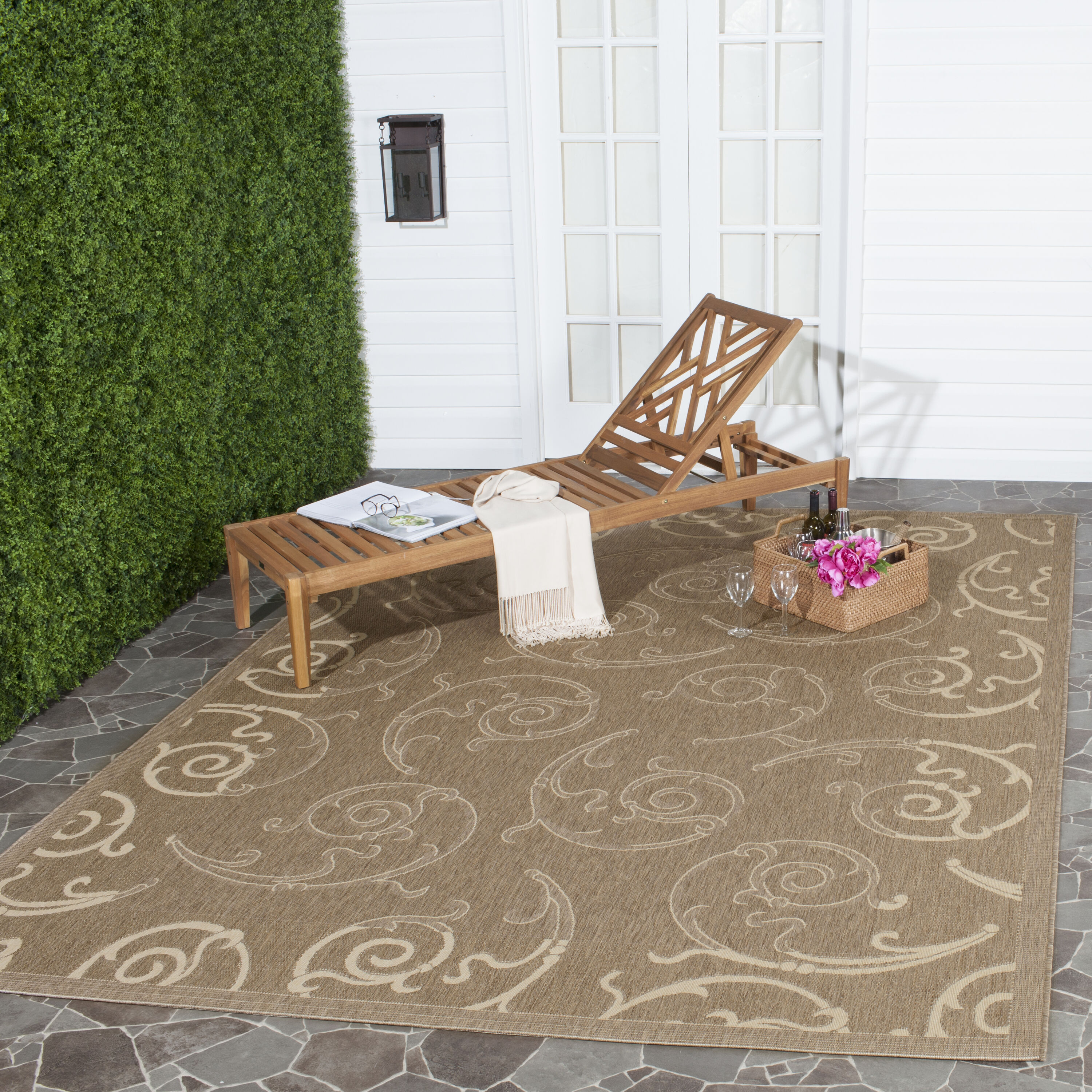 Safavieh CY2665-3009-8 Courtyard Scrolls 8 x 11 (ft) Loomed Polypropylene Brown/Natural Rectangular Indoor/Outdoor Floral/Botanical Coastal Area rug