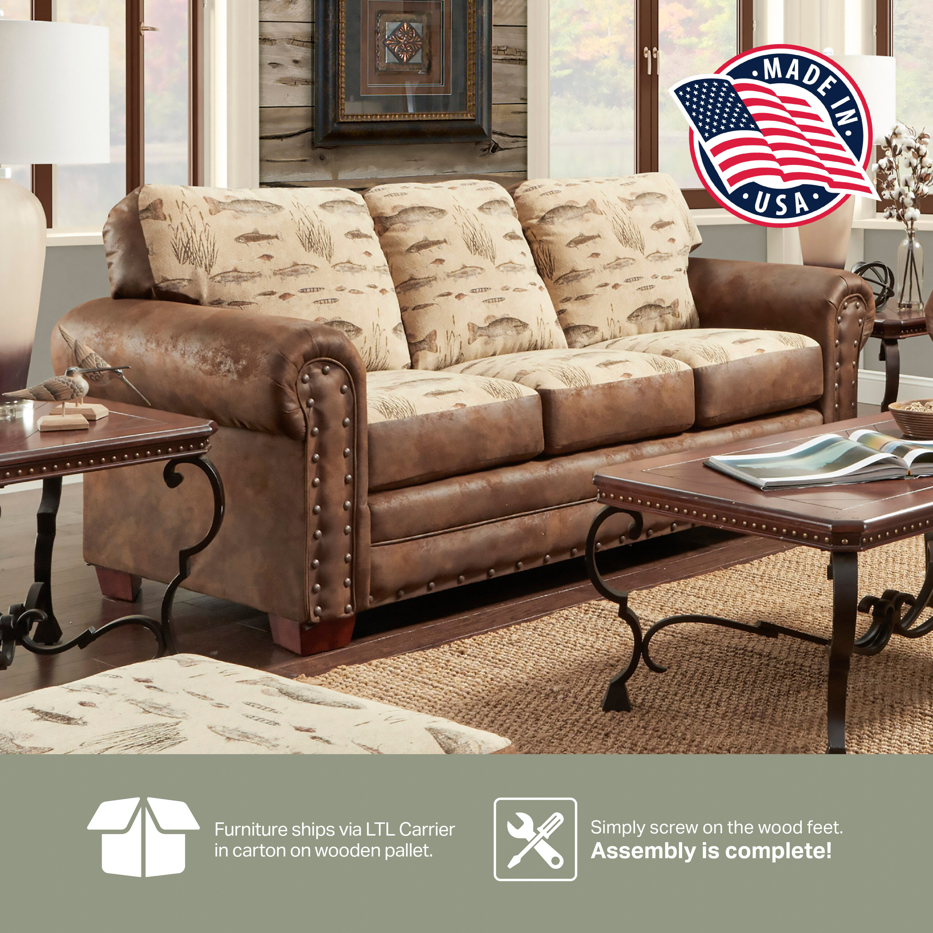 Brown Microfiber Queen Sleeper Sofa with Nailhead Accents
