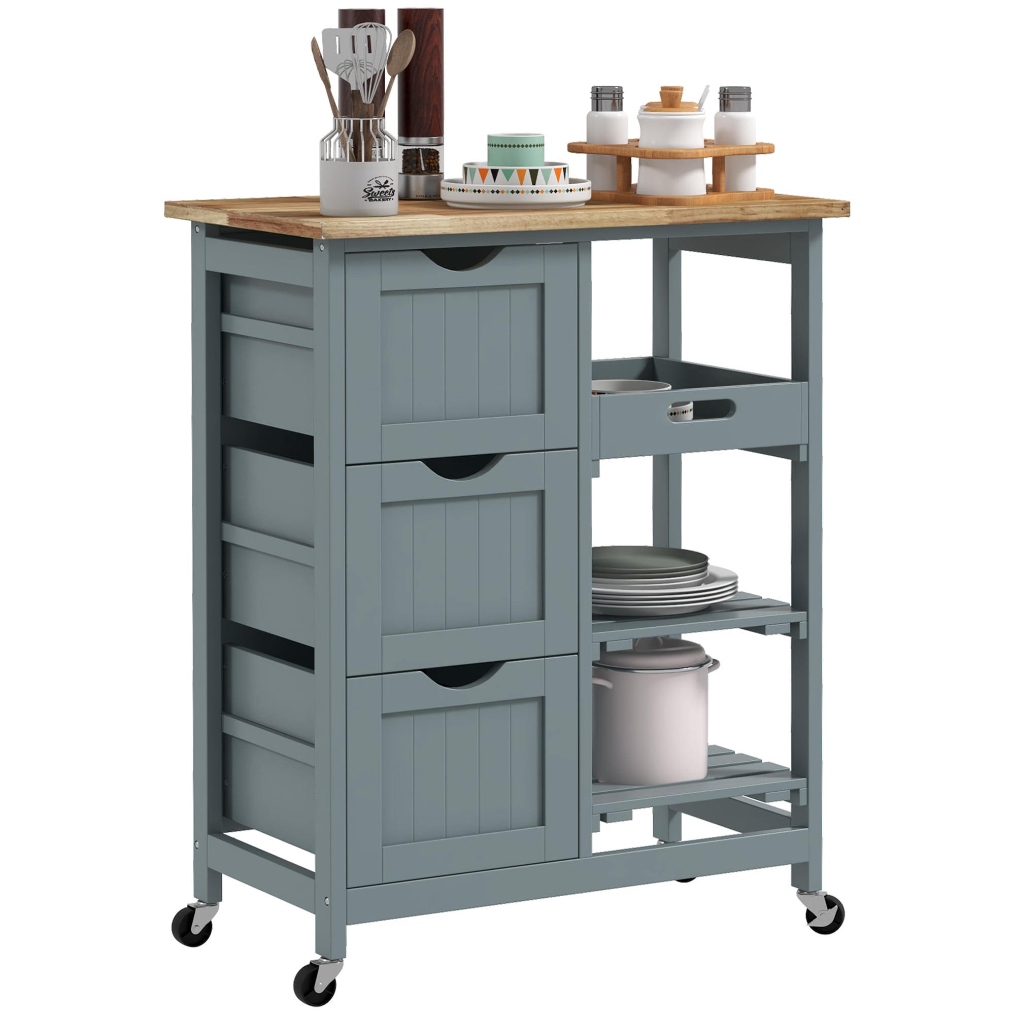 Maocao Hoom Gray MDF Base with Wood Wood Top Rolling Kitchen Island ( 14.5-in x 26.5-in x 33.75-in )