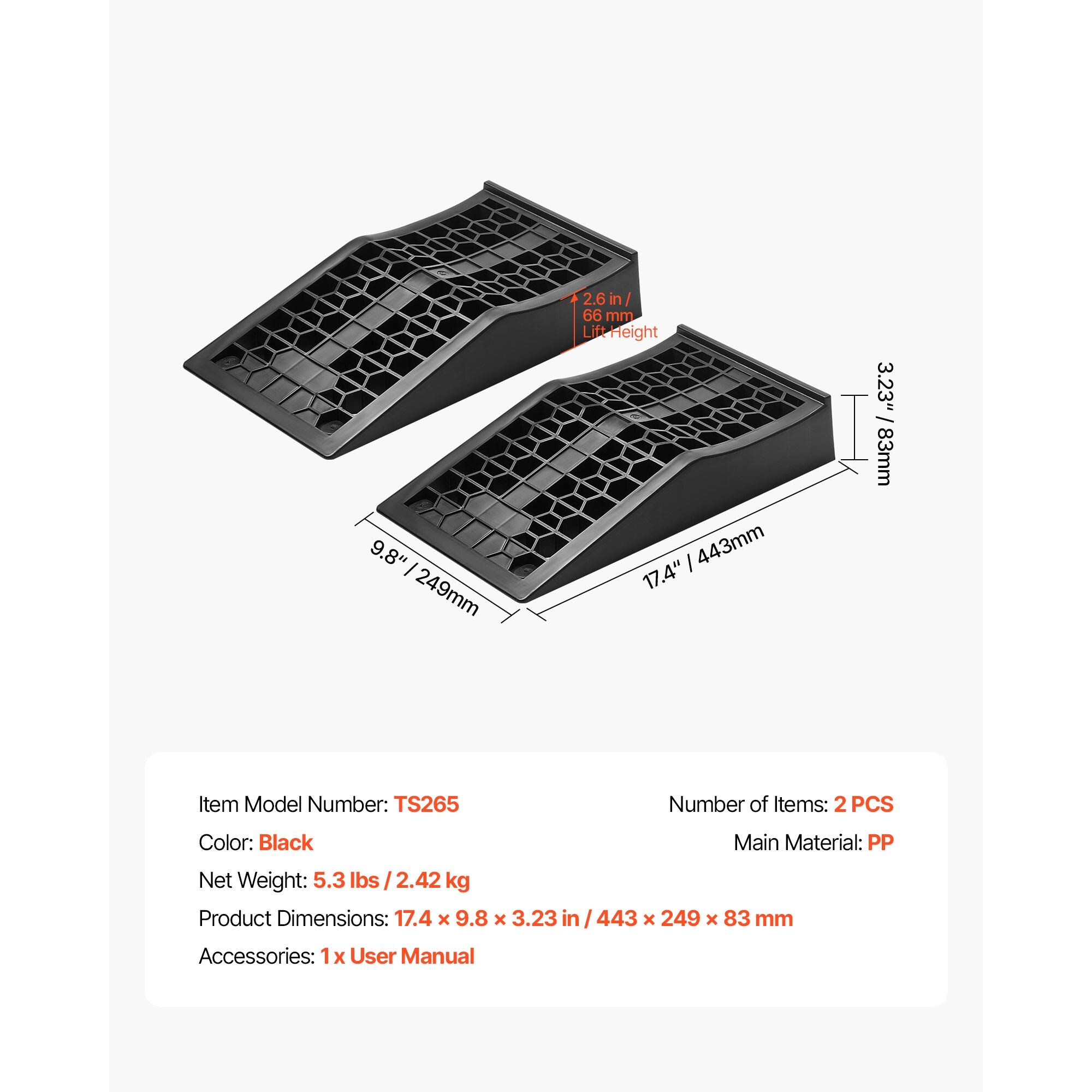 VEVOR Car Ramps 2 PCS 20000 lbs GVW Capacity 2.6 in Lift Height ...