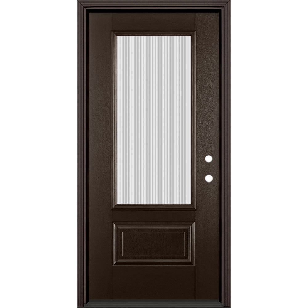 Masonite 629927 36-in x 80-in x 4-9/16-in Fiberglass 3/4 lite Left-hand inswing Walnut Stained Prehung Front Door with Brickmould Insulating core