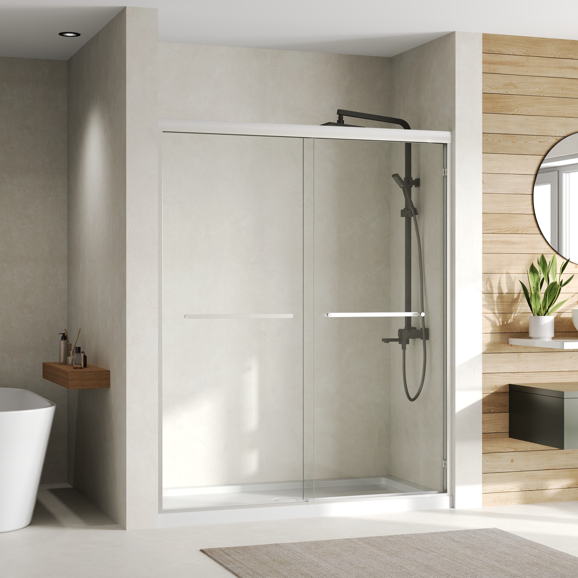 DeerValley Sliver 57-in to 60-in W x 72-in H Framed Clear Glass Sliding Soft Close Shower door