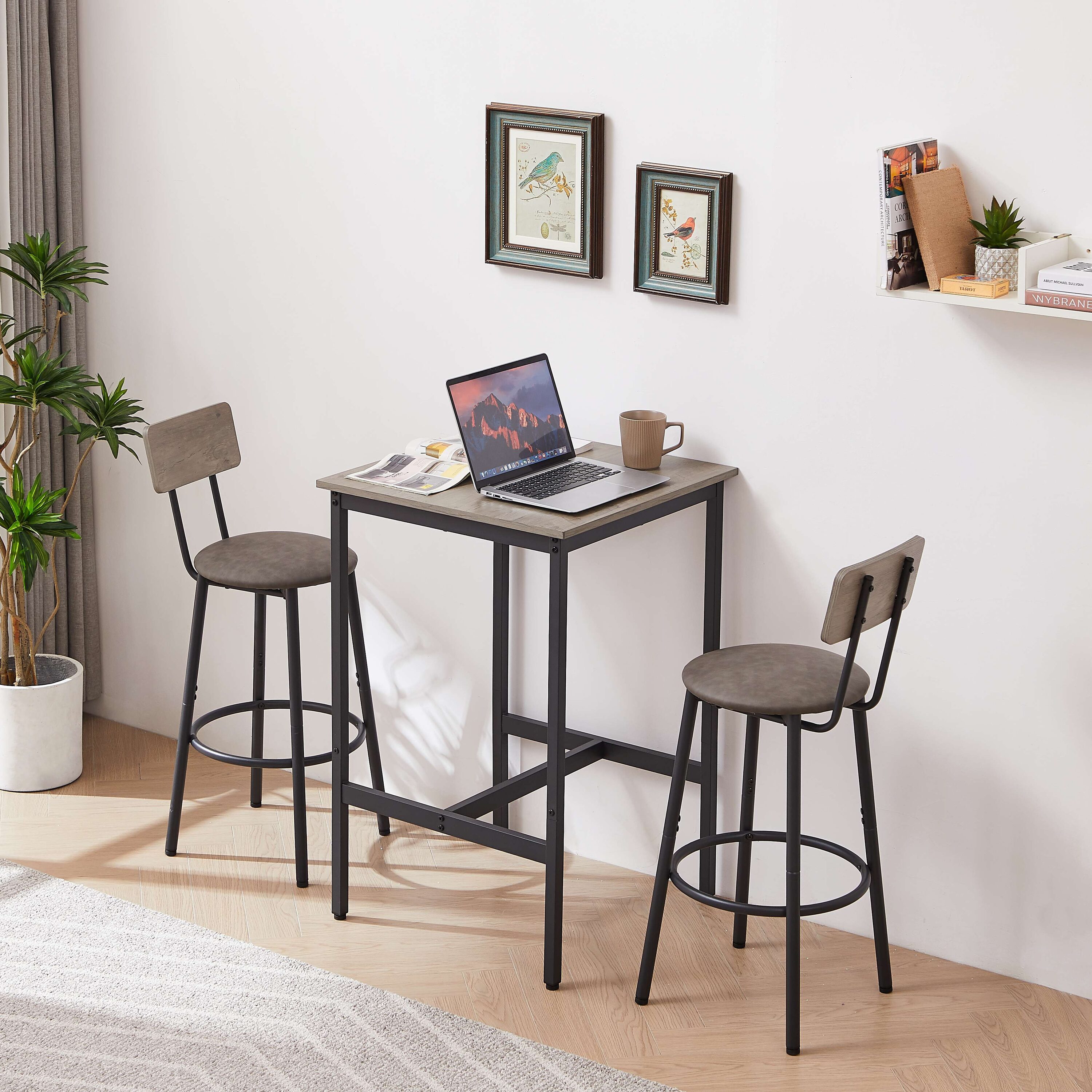 Dexmalle -  23.62W x 23.62D x 35.43H Grey Bar Table Set with 2 Bar stools