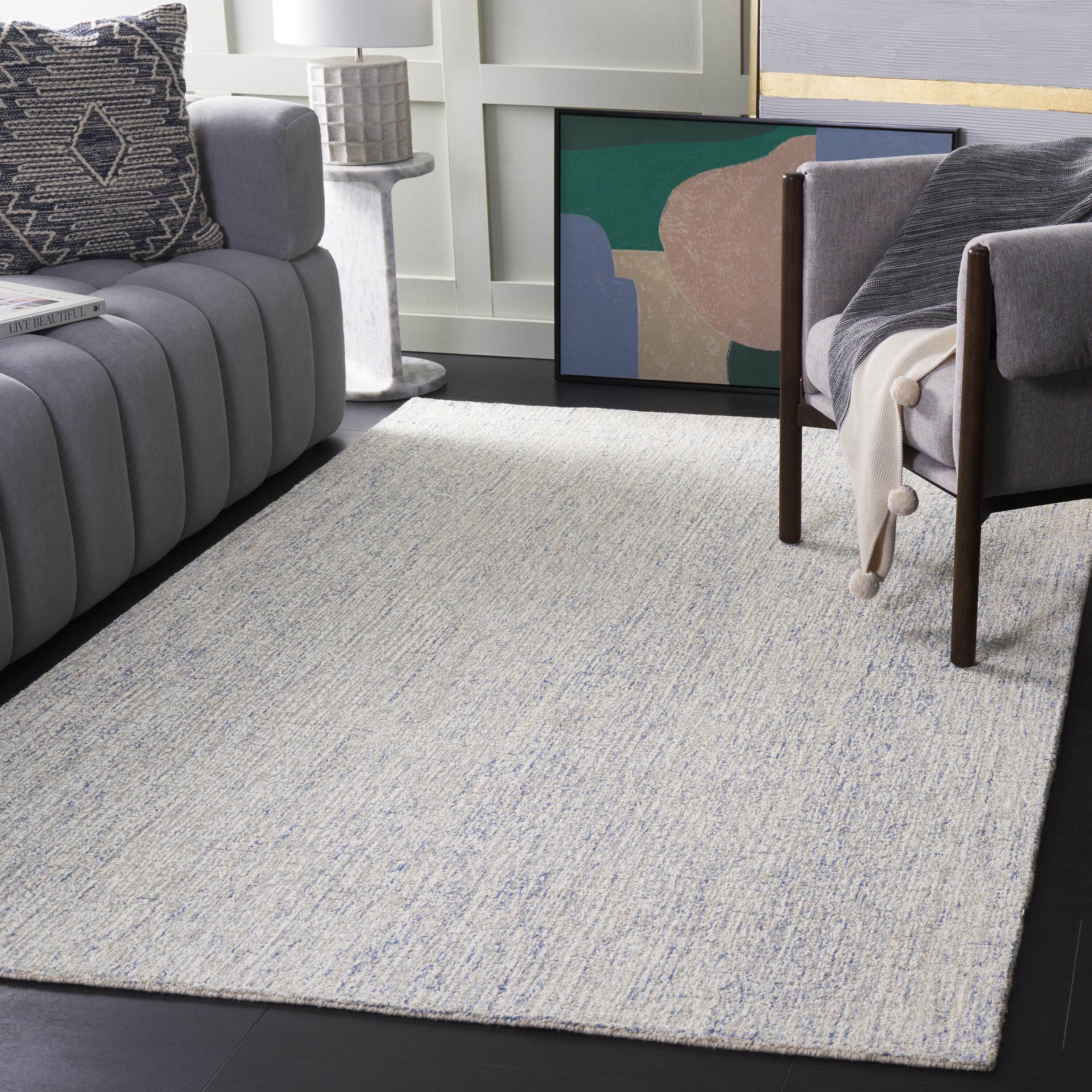  Abstract 471 Ivory/Blue Solid/Tonal 5ft x 8ft Medium Rectangle Rug