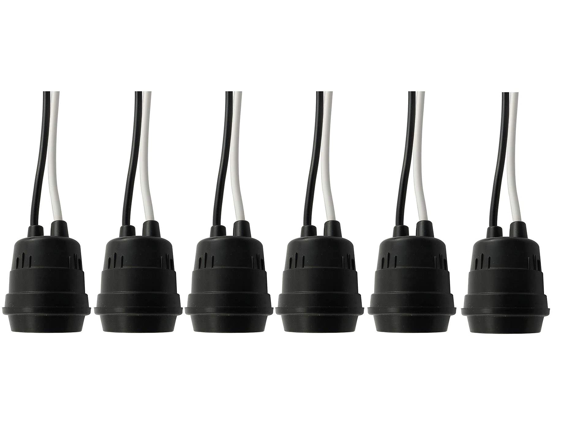 Oyezvary  Waterproof Black Pigtail Lamp Socket 6 pcs High Quality Copper and Bakelite Base for DIY Lighting Projects 250V 6A 4 Point 7 Inch Wire