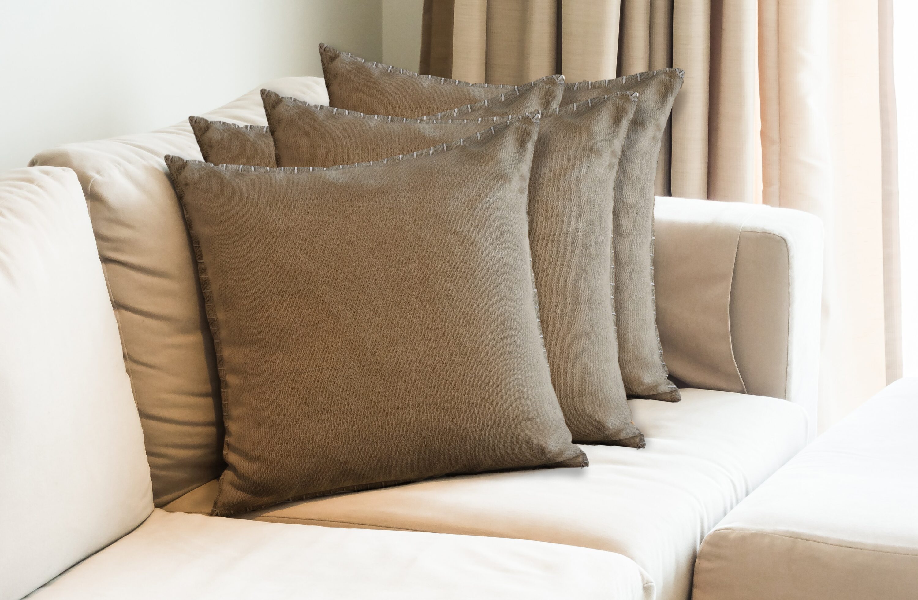 Light Twine Square Embroidered Cotton Throw Pillow