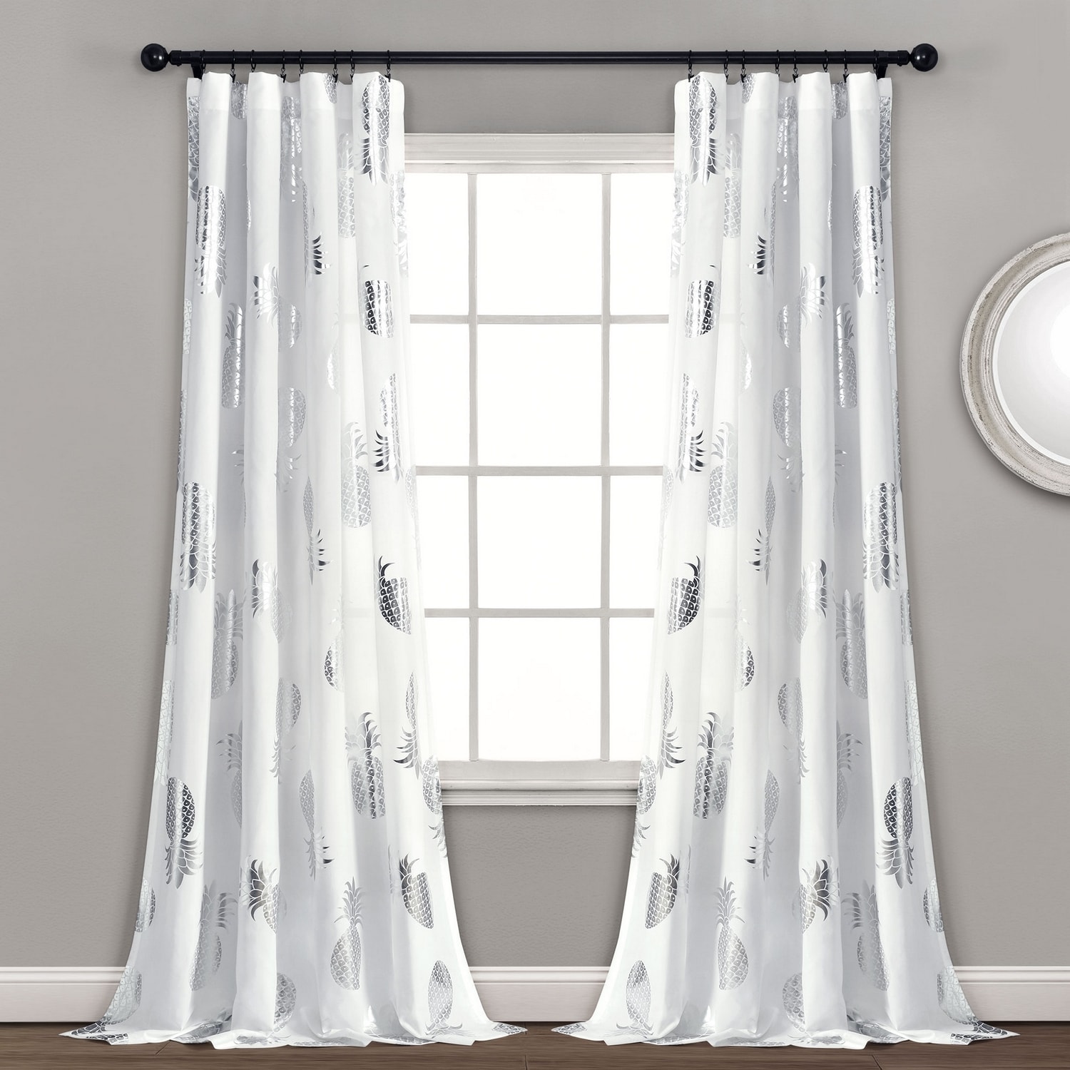 Lush Decor 16T004627 95-Inches Silver Floral Rod pocket Curtain panel pair