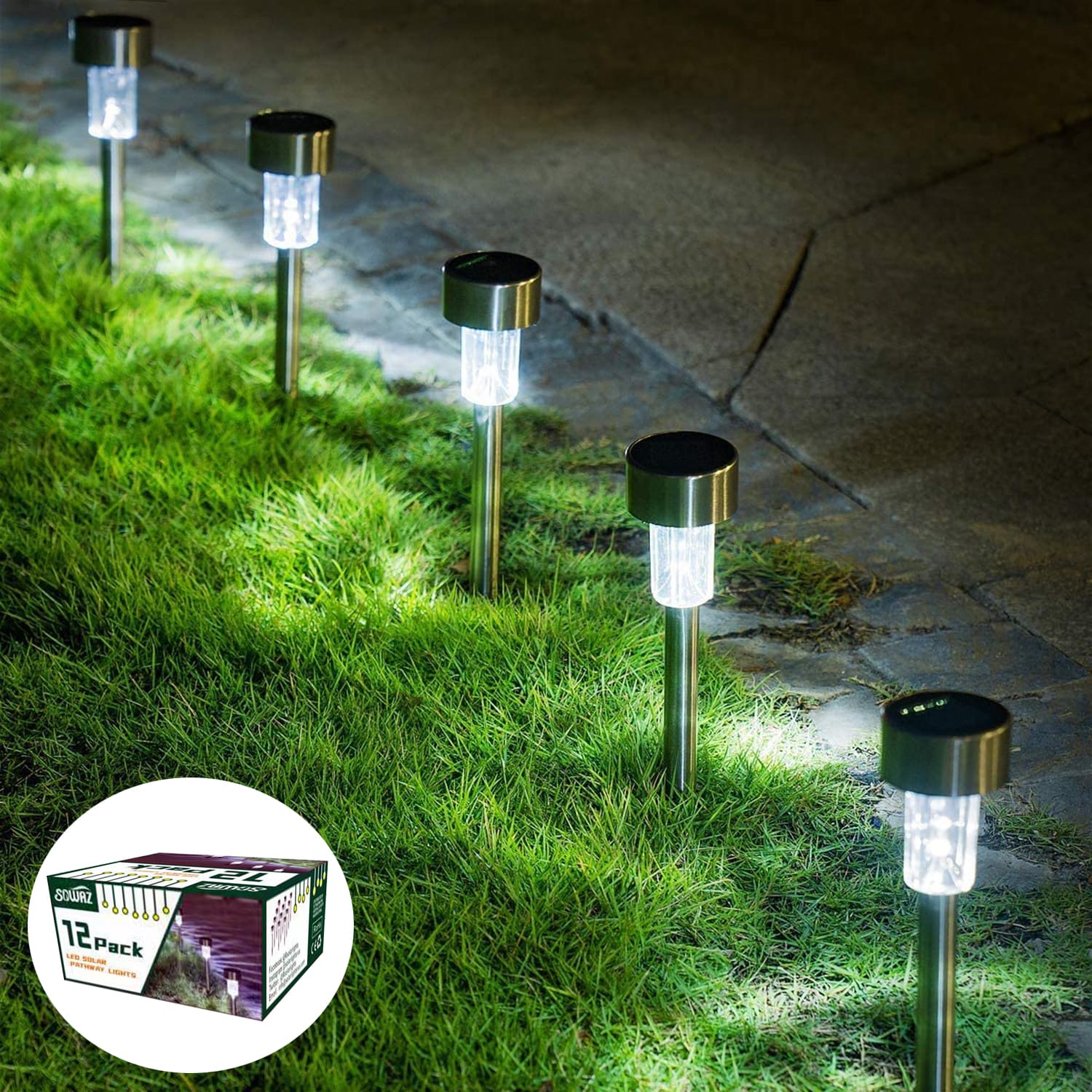 SOWAZ 12-Pack 0.5-Lumen 1-Watt Stainless Steel Solar Outdoor Path Light (6000 in the Path Lights department at Lowes.com