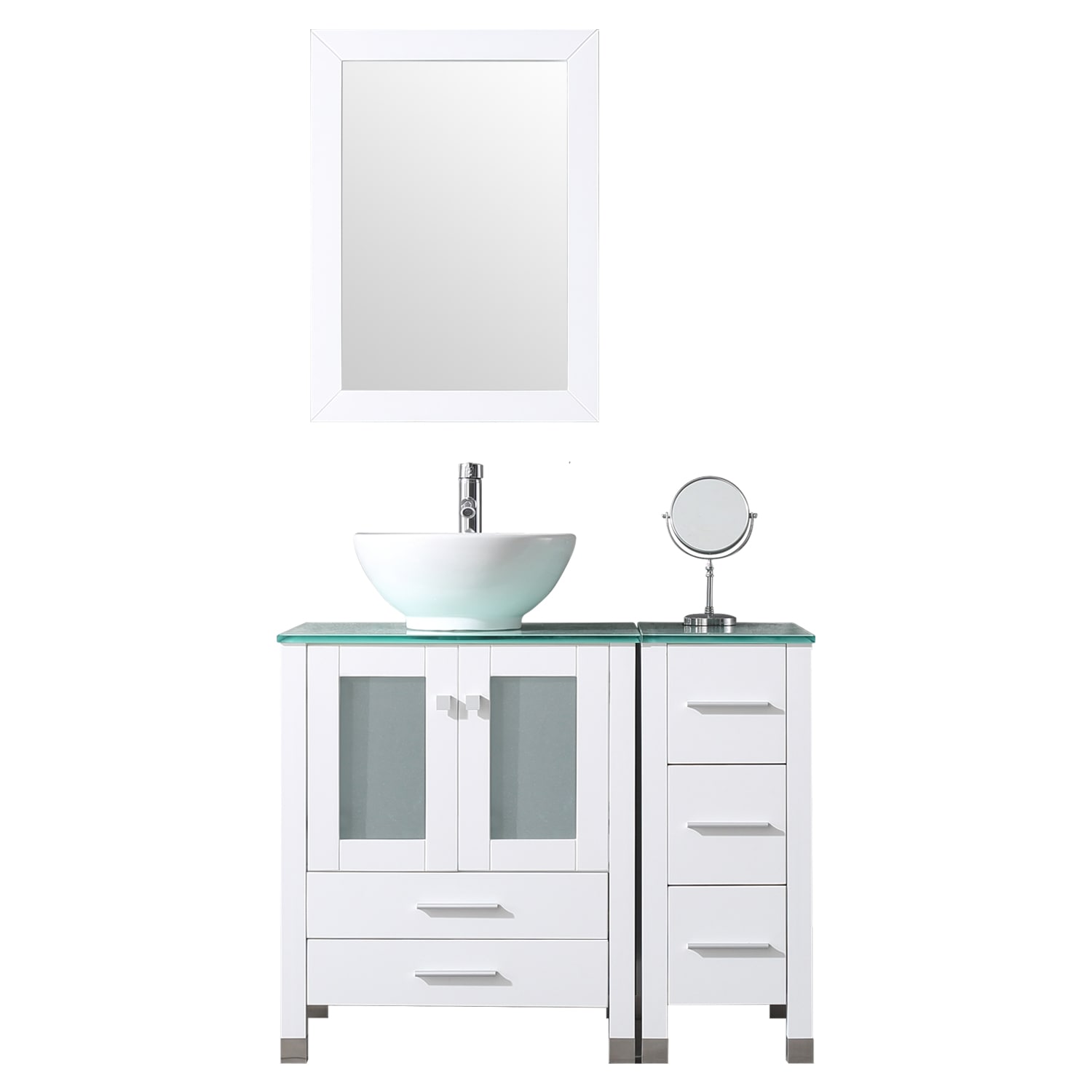 WONLINE 36 In. bathroom vanity set 36-in White Single Sink Bathroom Vanity  with White Wood Top (Mirror and Faucet Included) in the Bathroom Vanities  with Tops department at