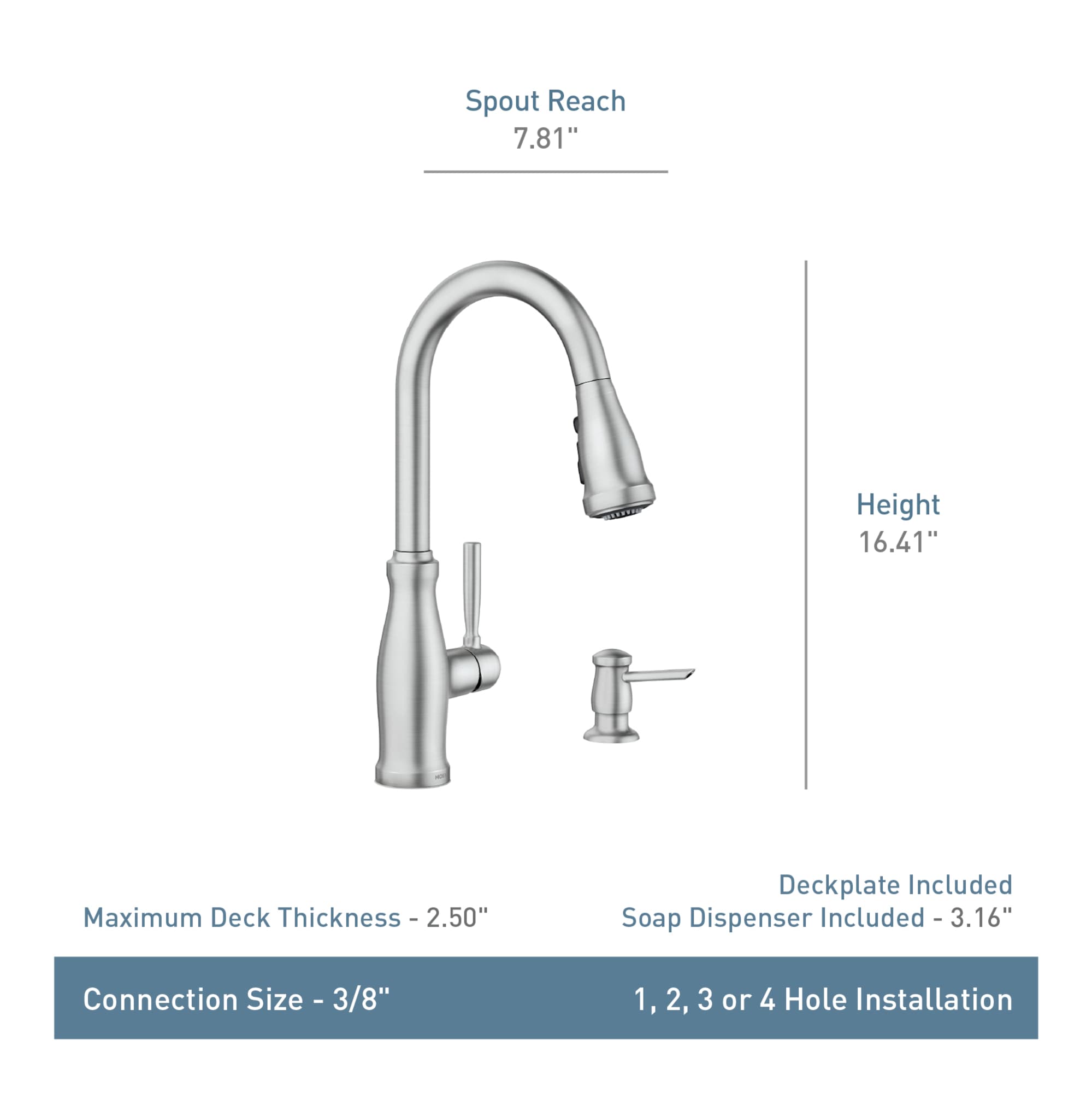 Spot Resist Stainless Steel Pull-Down Kitchen Faucet with Soap Dispenser