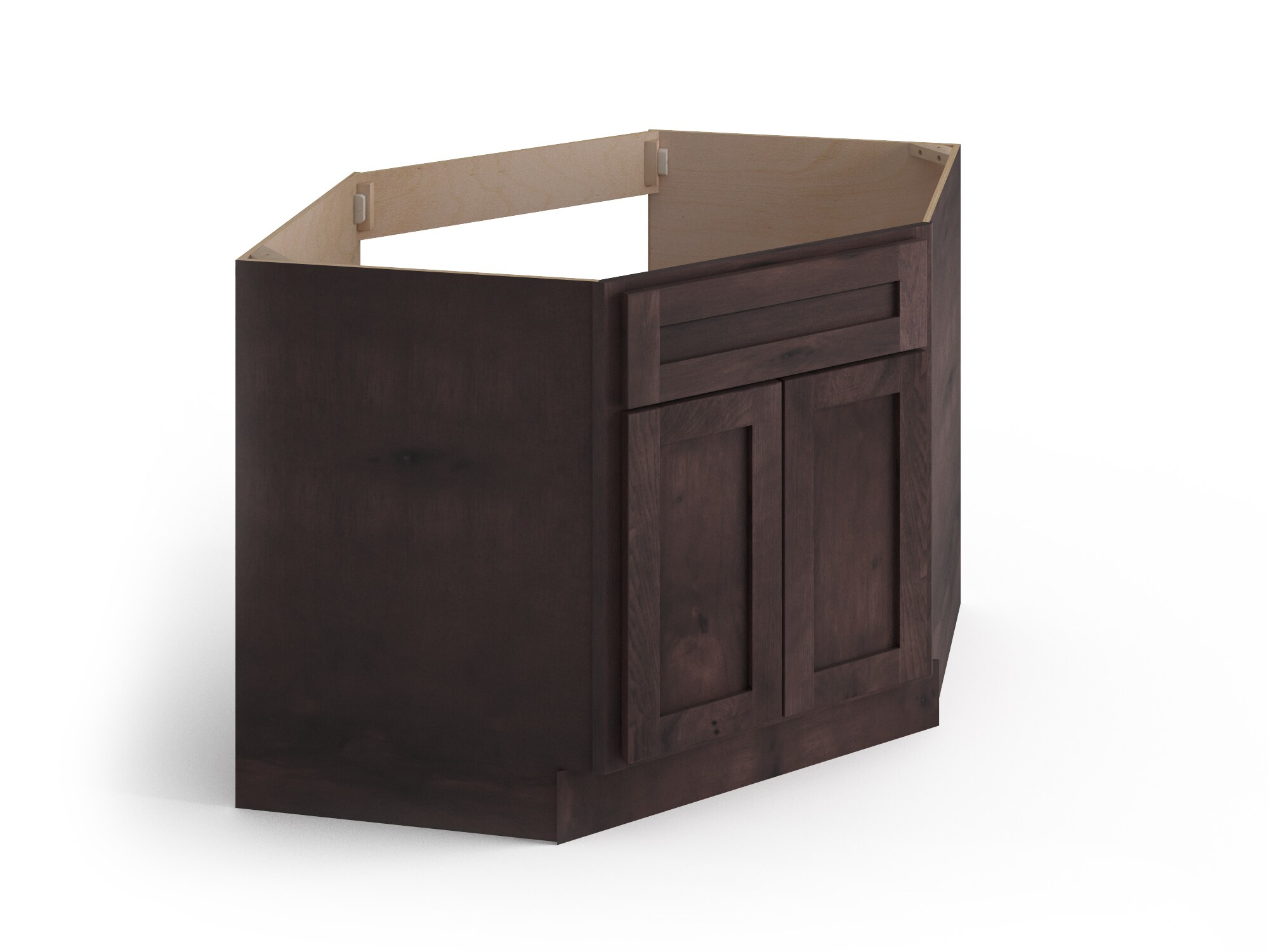 Valleywood Cabinetry 42-in W x 34.5-in H x 24-in D Rustic Hickory Diagonal Sink Base Ready To Assemble Plywood Cabinet (Flat Panel Shaker Style)