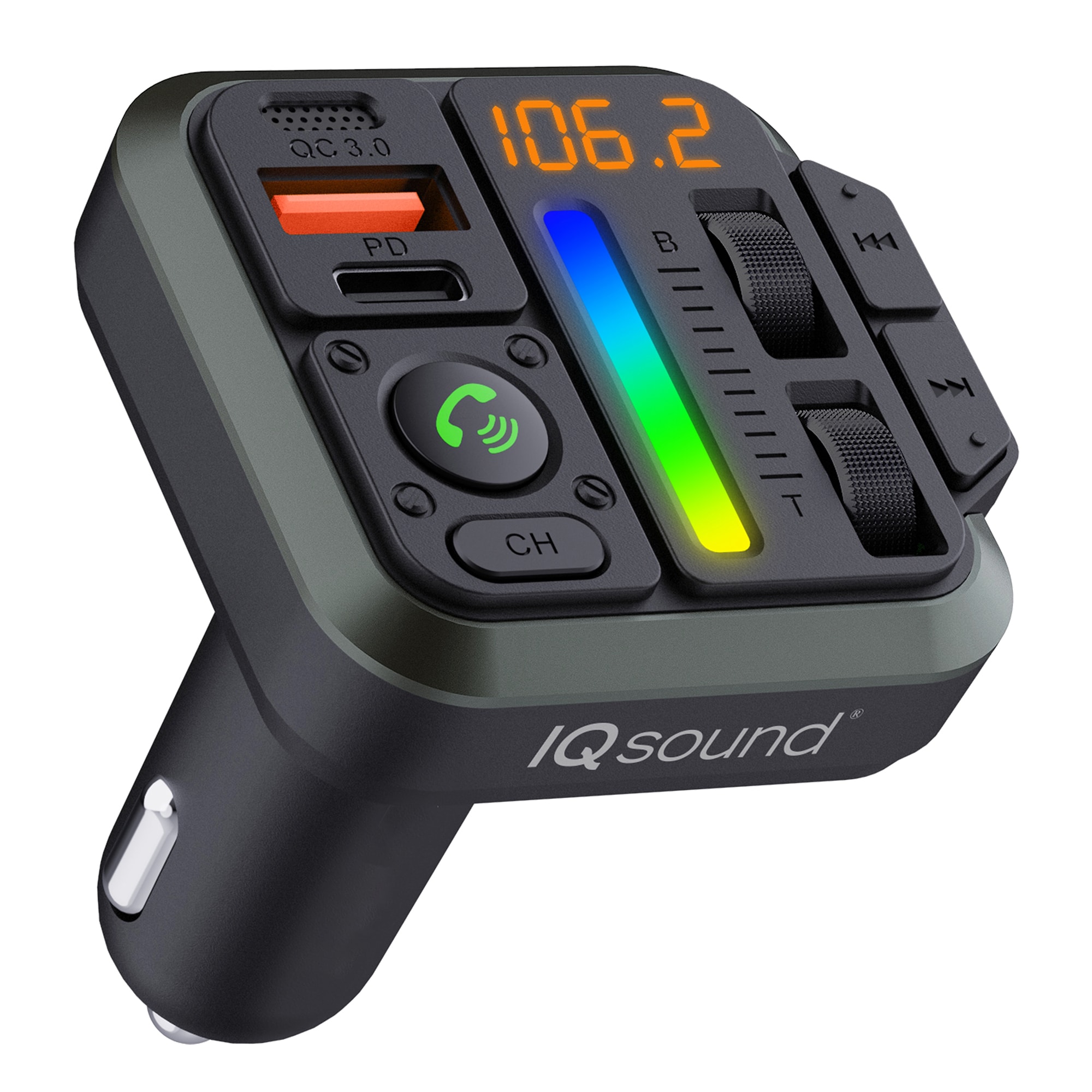 IQ Sound 2-in-1 FM Transmitter and Dual USB-C Car Charger with Bass and Treble Control and Remote IQ-311BT