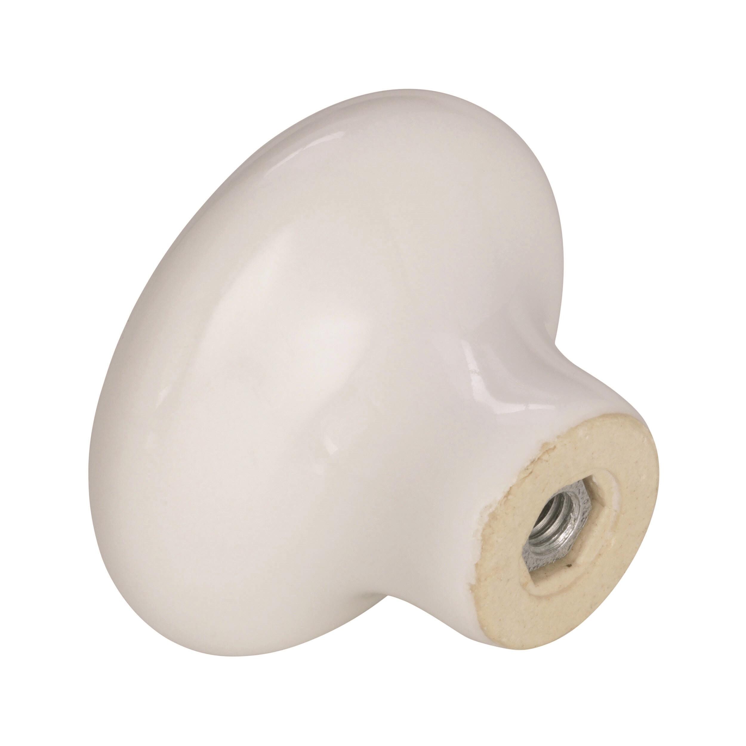 White Ceramic 1.5" Mushroom Cabinet Knob