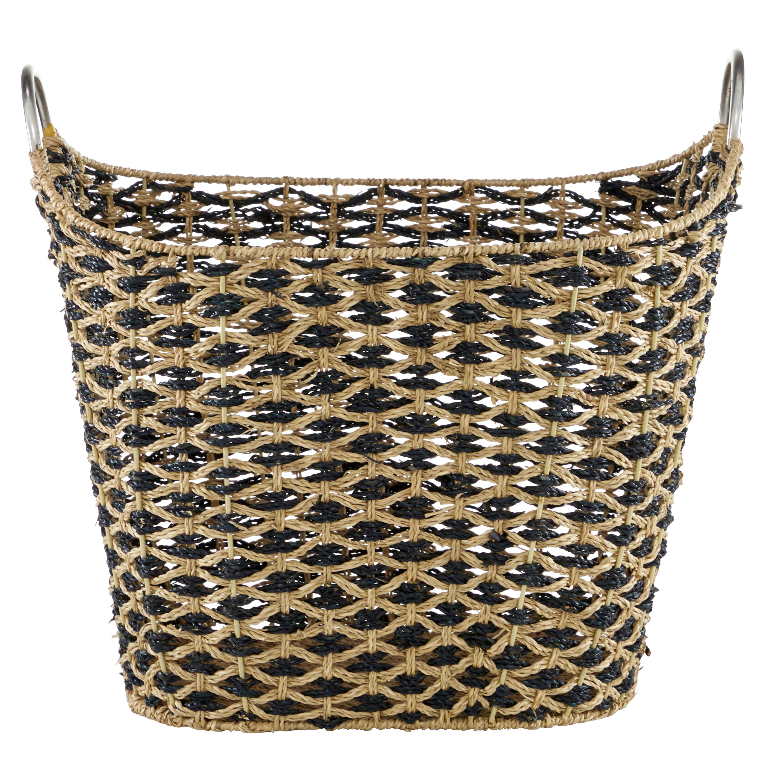 Round Seagrass 20.65" Storage Basket with Steel Handles