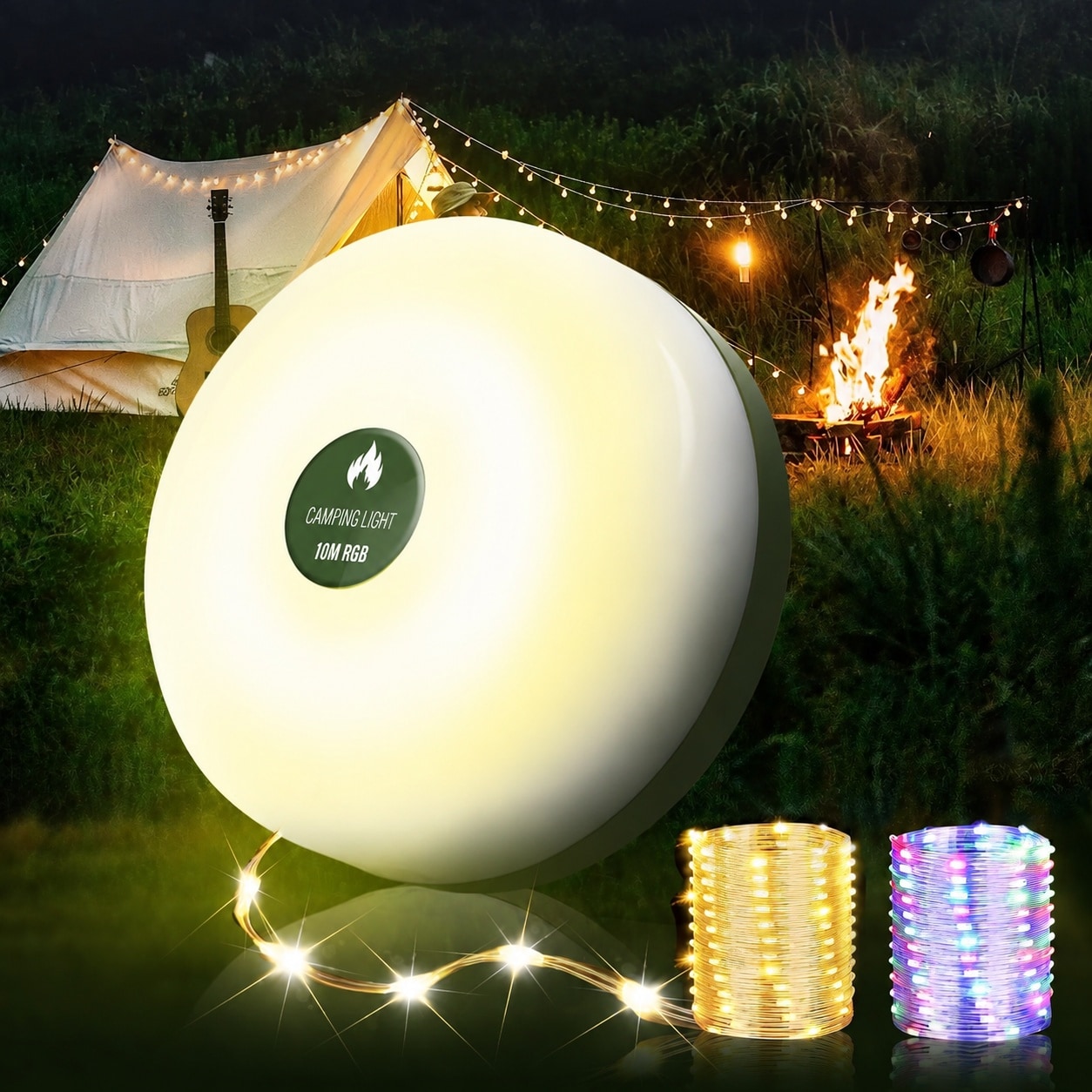 Vrbgify  Camping String Lights renewable power 4 in 1 Quick Storage 32.8FT Tent String Lights with 8 Lighting Modes Portable Hanging Waterproof