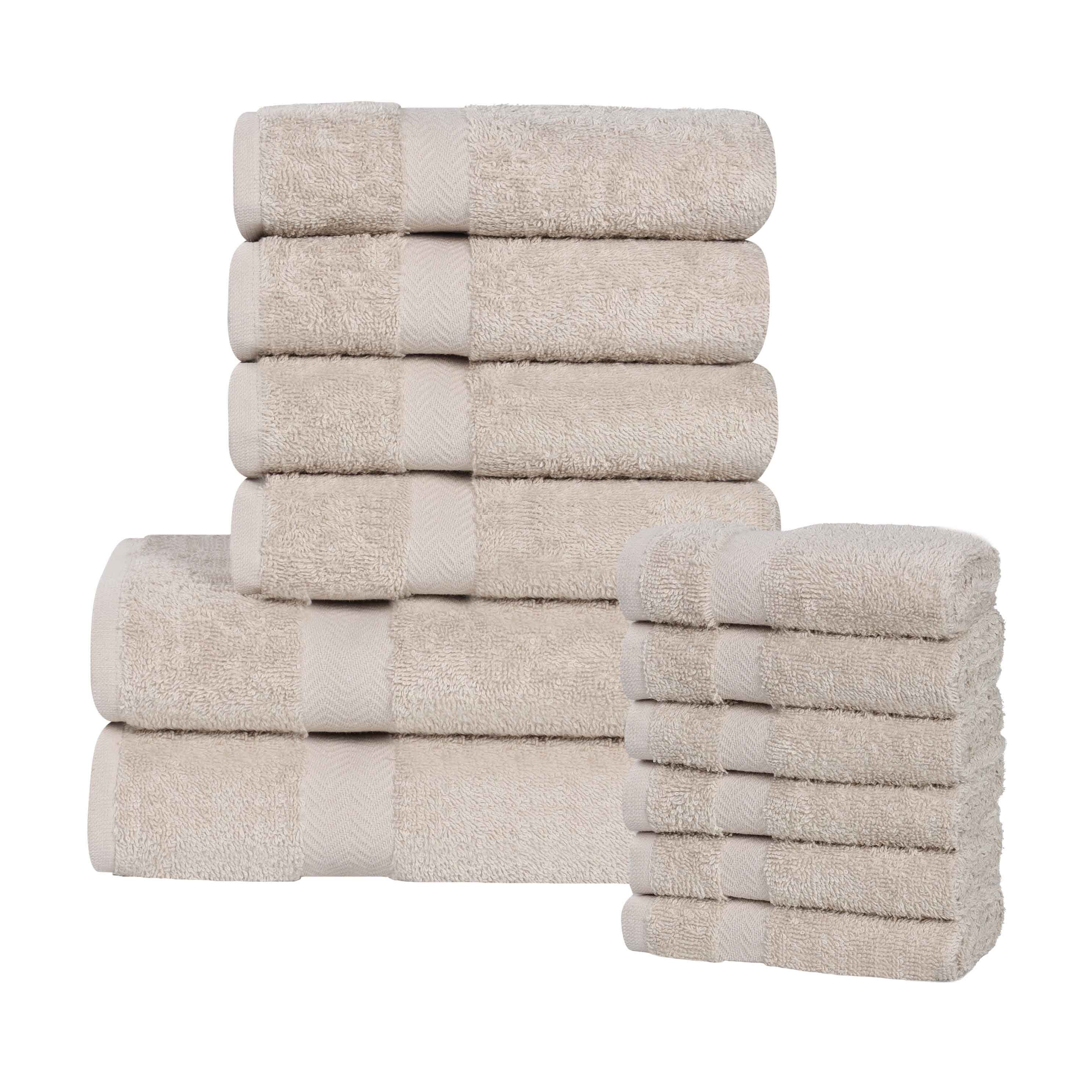 Slickblue 12 Piece Cotton Bath Towel Set with Hand Towels Washcloths Chevron Border for Bathroom Guest Bathroom Apartment Dorm Room Multiple Color Options