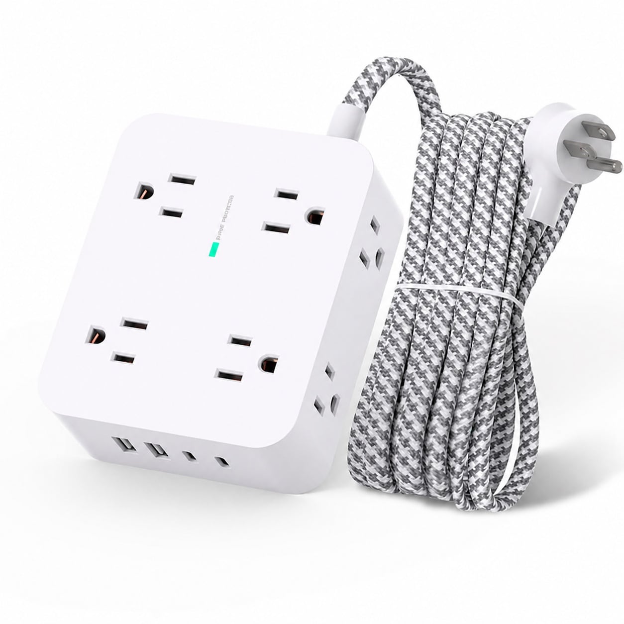Oyezvary  Surge Protector Power Strip 8 Outlet 4 USB Charging Ports 2 USB C Multi Plug Extender 5 Foot Braided Extension Cord Flat Plug Wall