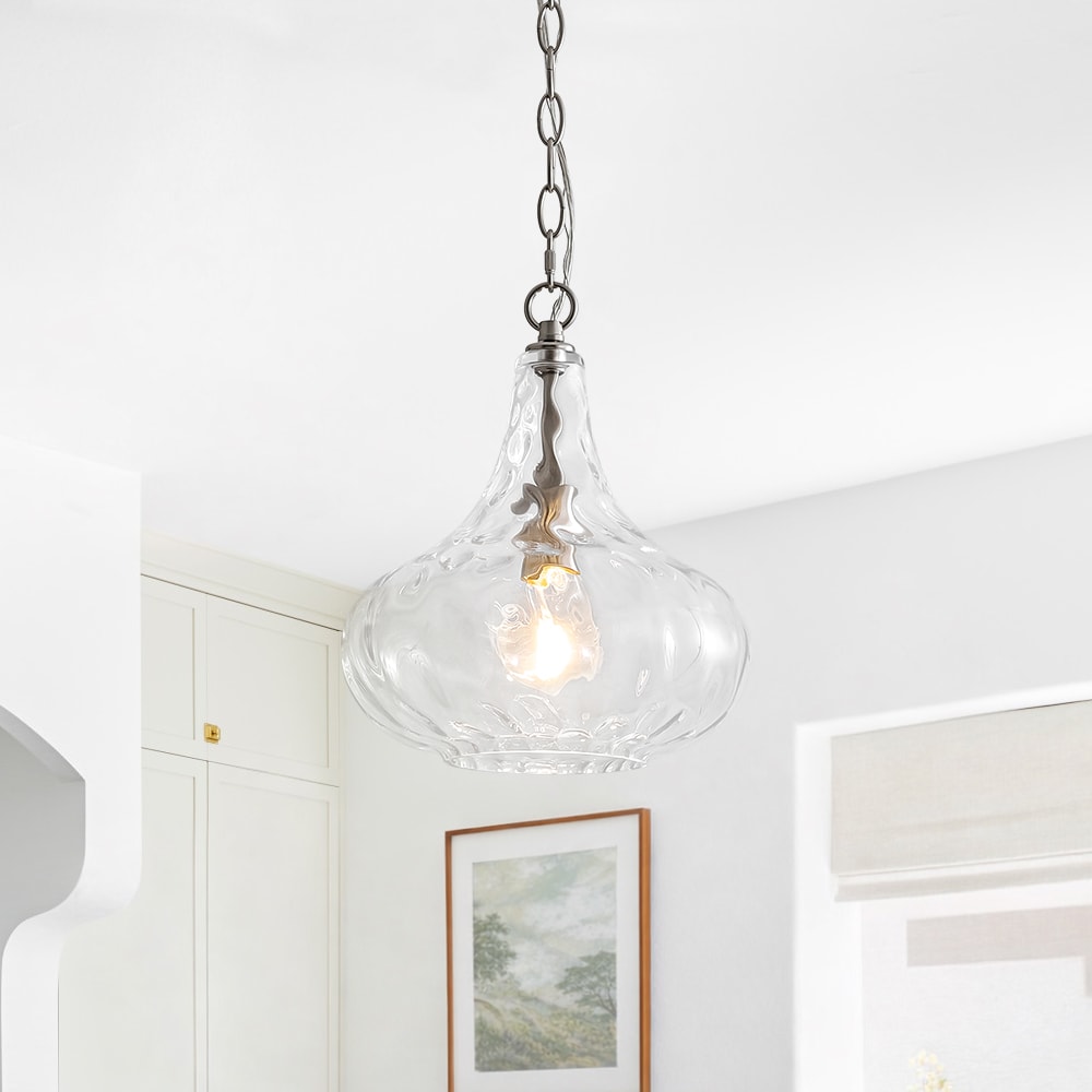 Wonderindoor 1 -Light Nickel Modern/contemporary Textured glass Urn Small Hanging Pendant Light