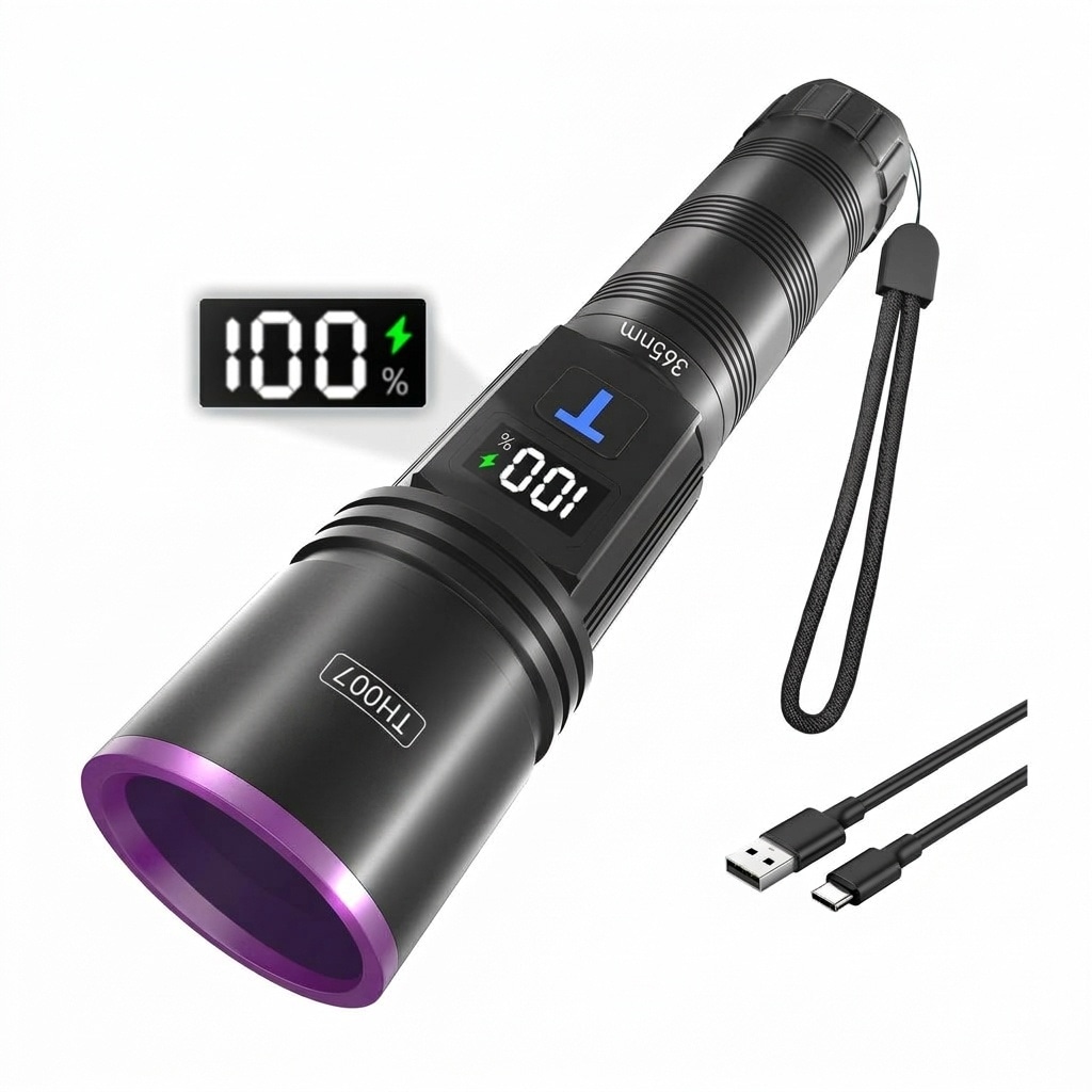 Vrbgify 1 Piece 365nm UV Flashlight Rechargeable Digital Display 30W Powerful Black Light for Pet Urine Detection Resin Curing Rockhounding #LVG0423O22