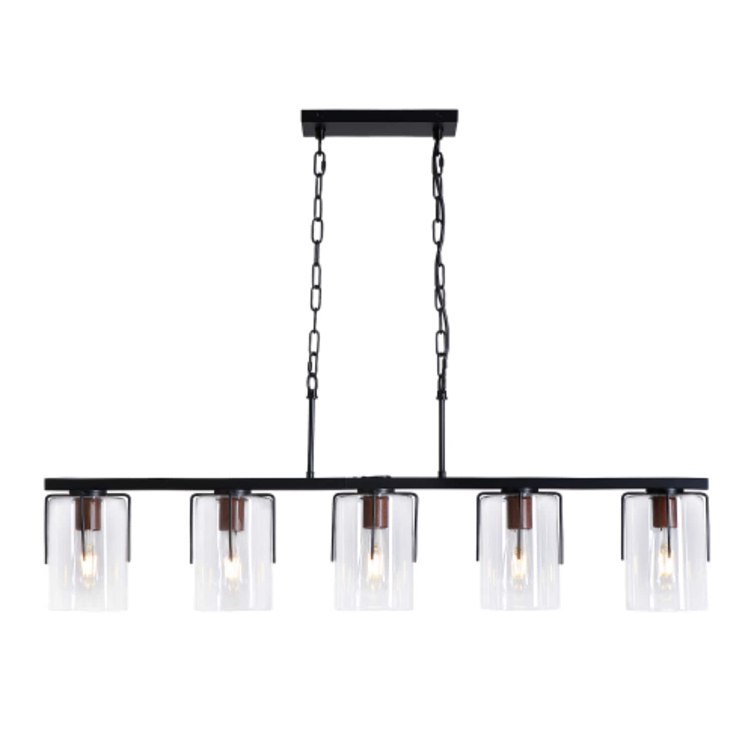 BBLLWJ Farmhouse 43.31 in 5 Light Black Series Clear Glass Linear Non LED Ceiling Hanging Hardwired Pendant Light Fixture for Dining Room Kitchen