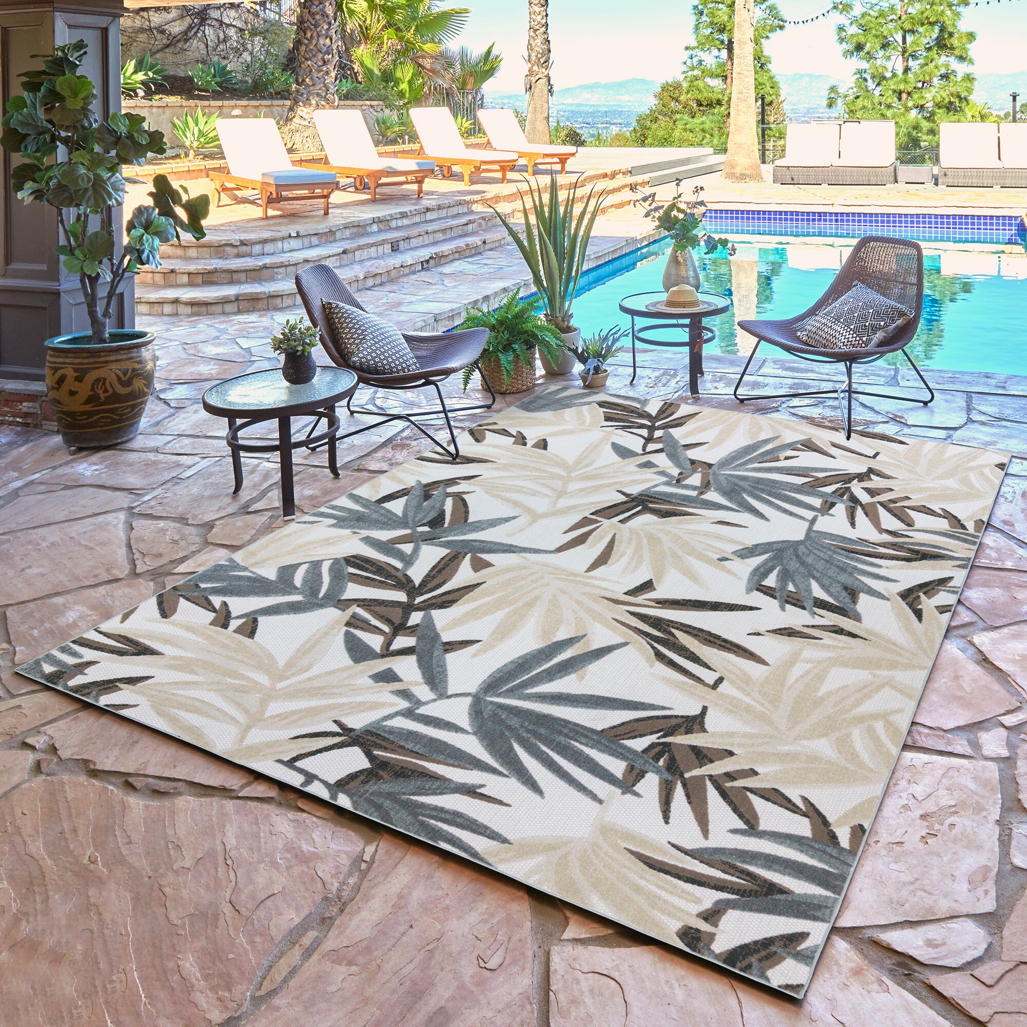 Elements 9 X 13 (ft) Yellow Indoor/Outdoor Floral/Botanical Tropical Area Rug Polyester | - GERTMENIAN 46289