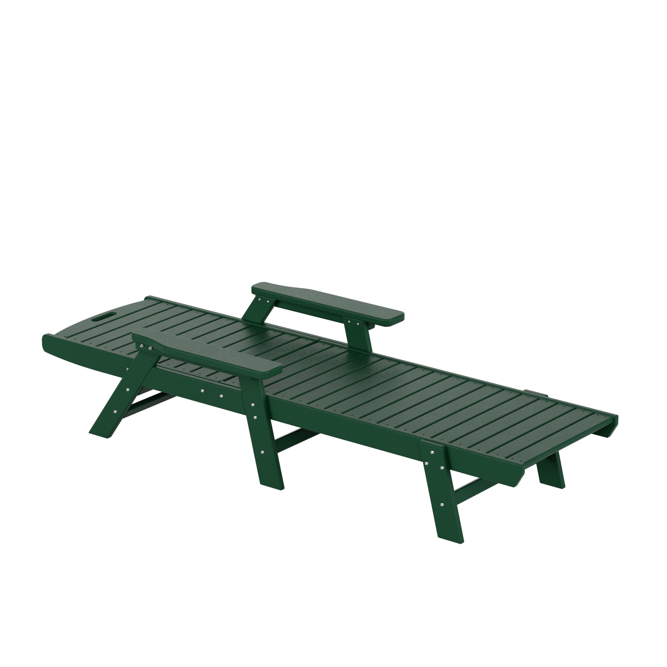 Laguna 78" Dark Green HDPE Adjustable Outdoor Chaise Lounge with Arms