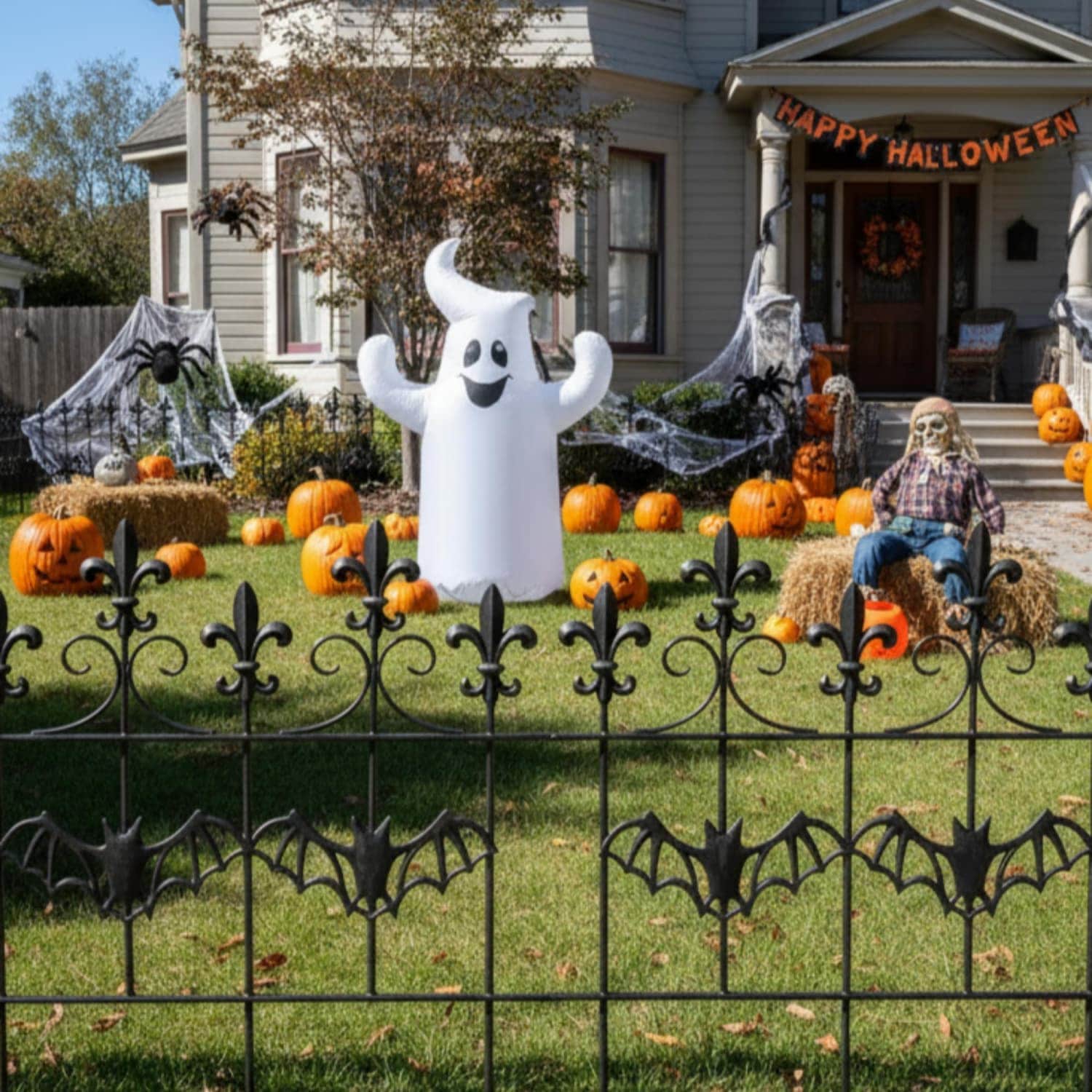 OGETFUUR 19-in 4-Piece Black Metal Halloween Fence with Solid Wrought Iron for Halloween Decor