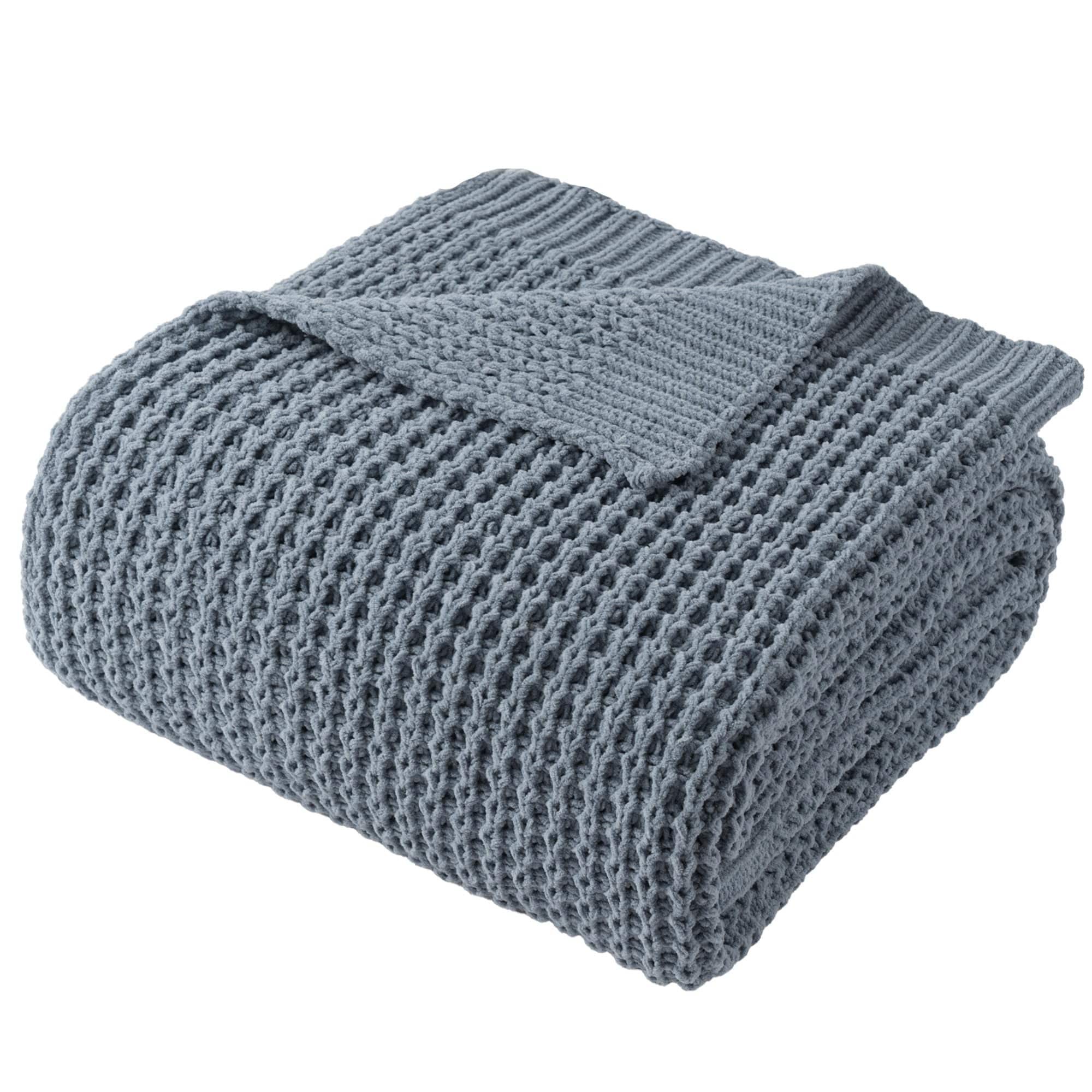 PIGFDK Bluish Grey 50x60in Chenille Waffle Knit Throw Blanket Soft Warm for Couch Bed Indoor Outdoor Multi Use