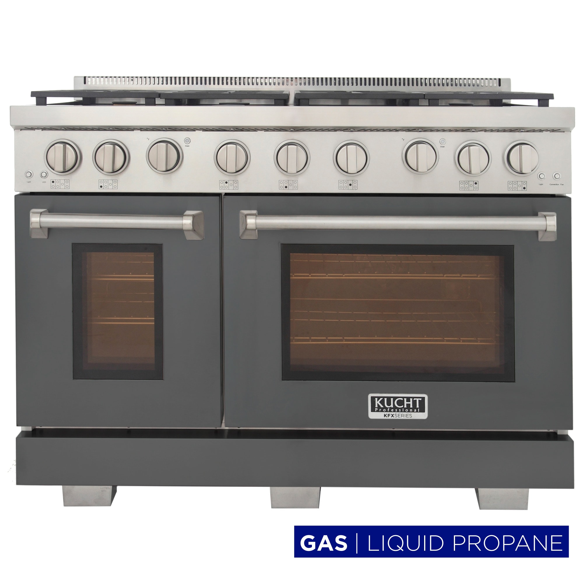 Kucht KFX4800X-LP-GY 48-in 7 burners 4.2-cu ft / 2.5-cu ft Convection Oven Freestanding Liquid Propane Double Oven Gas Range ( Cement Gray )