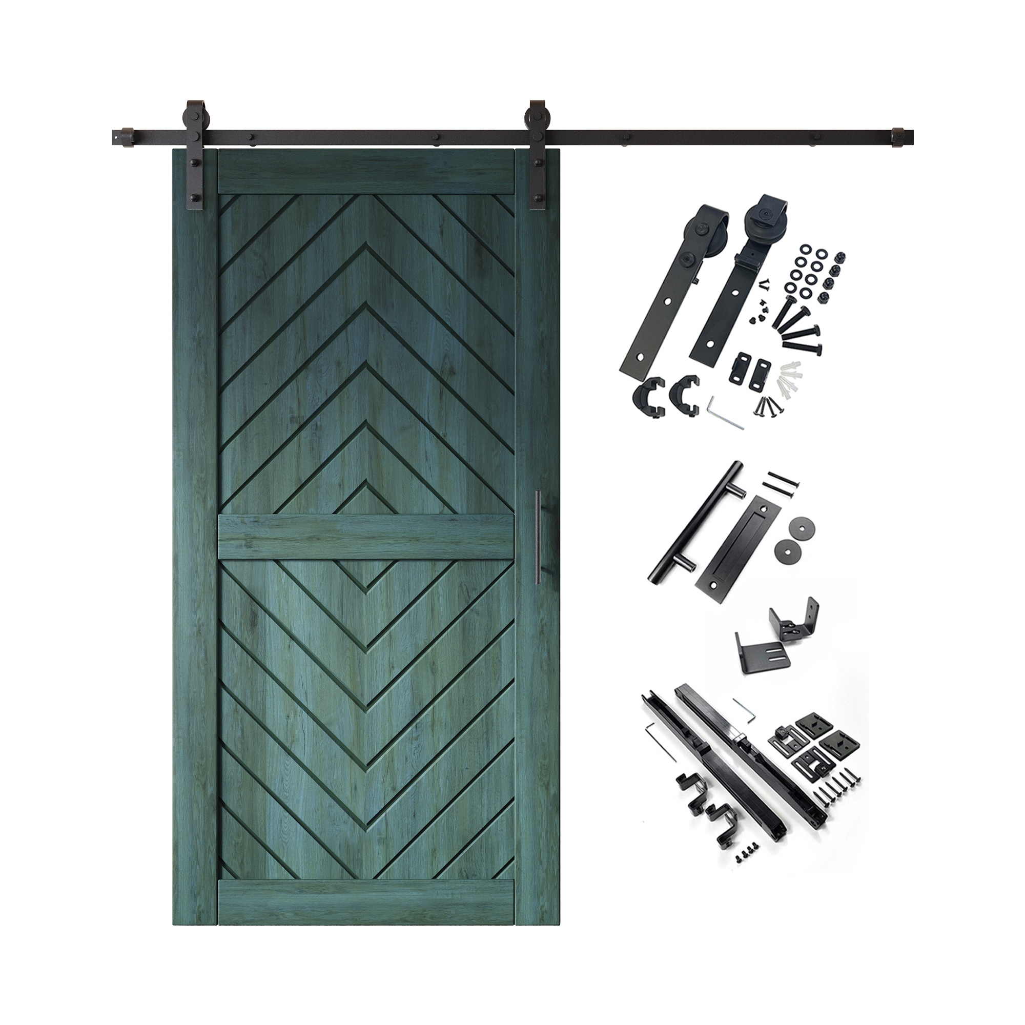 HOMACER YT1H084C-JT2-4080-RP 40-in x 80-in Royal Pine Herringbone Pine Wood Solid core Single Barn Door (Hardware Included)