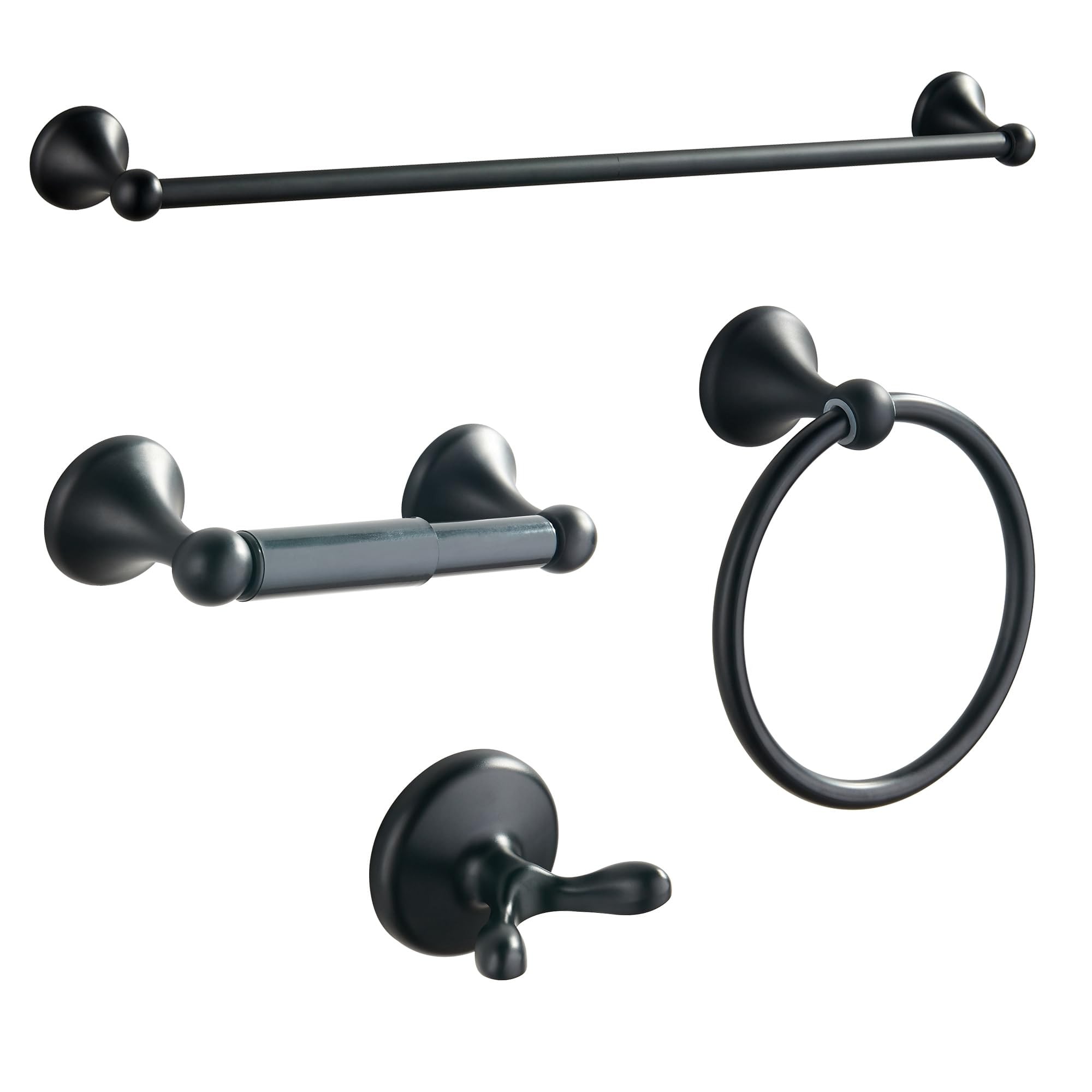 Wudkey - Wall Mounted Bathroom Accessory 4 Piece Matte Black