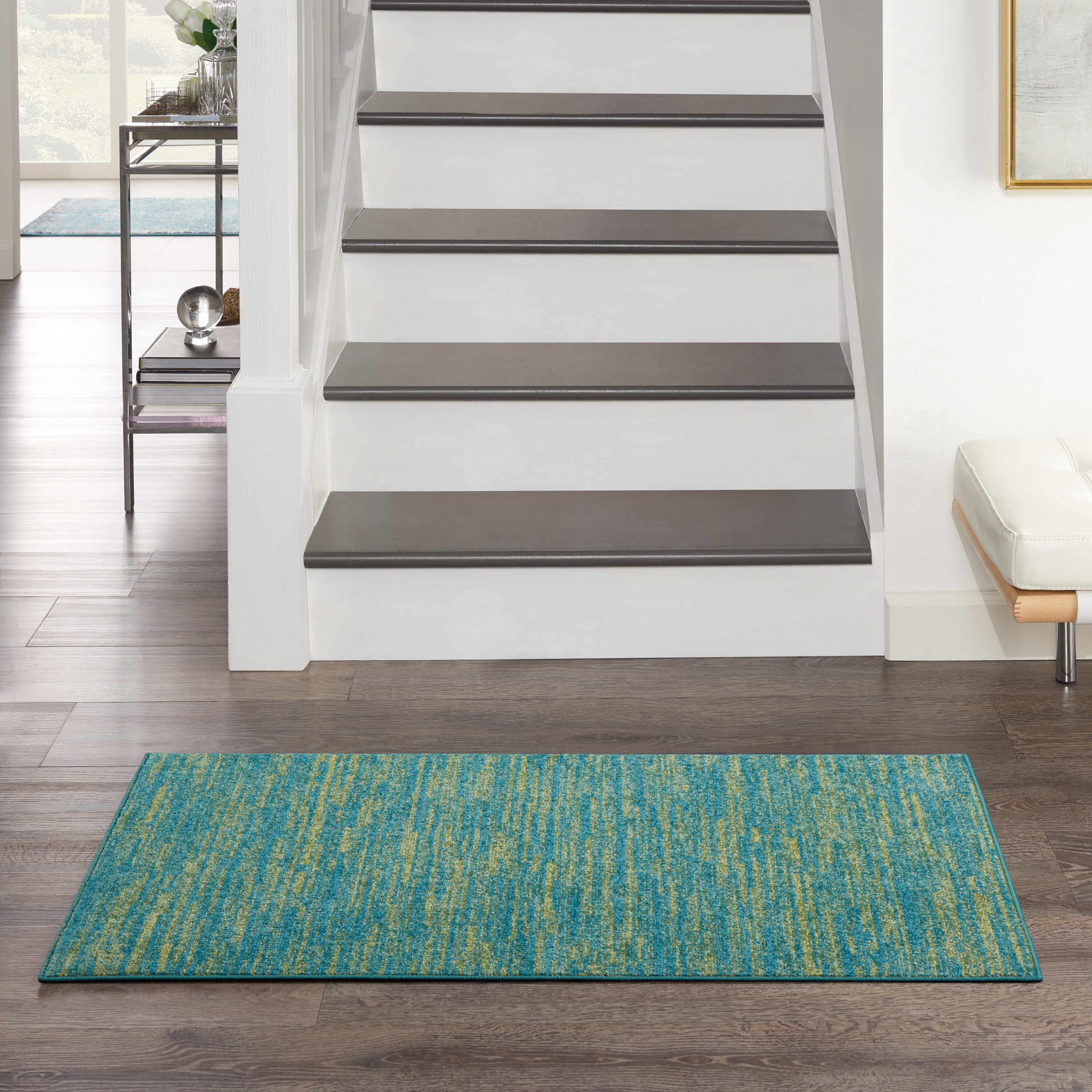 Nourison 99446822987 Essentials 2 x 4 (ft) Loomed Polypropylene Blue Green Rectangular Indoor/Outdoor Solid Runner rug