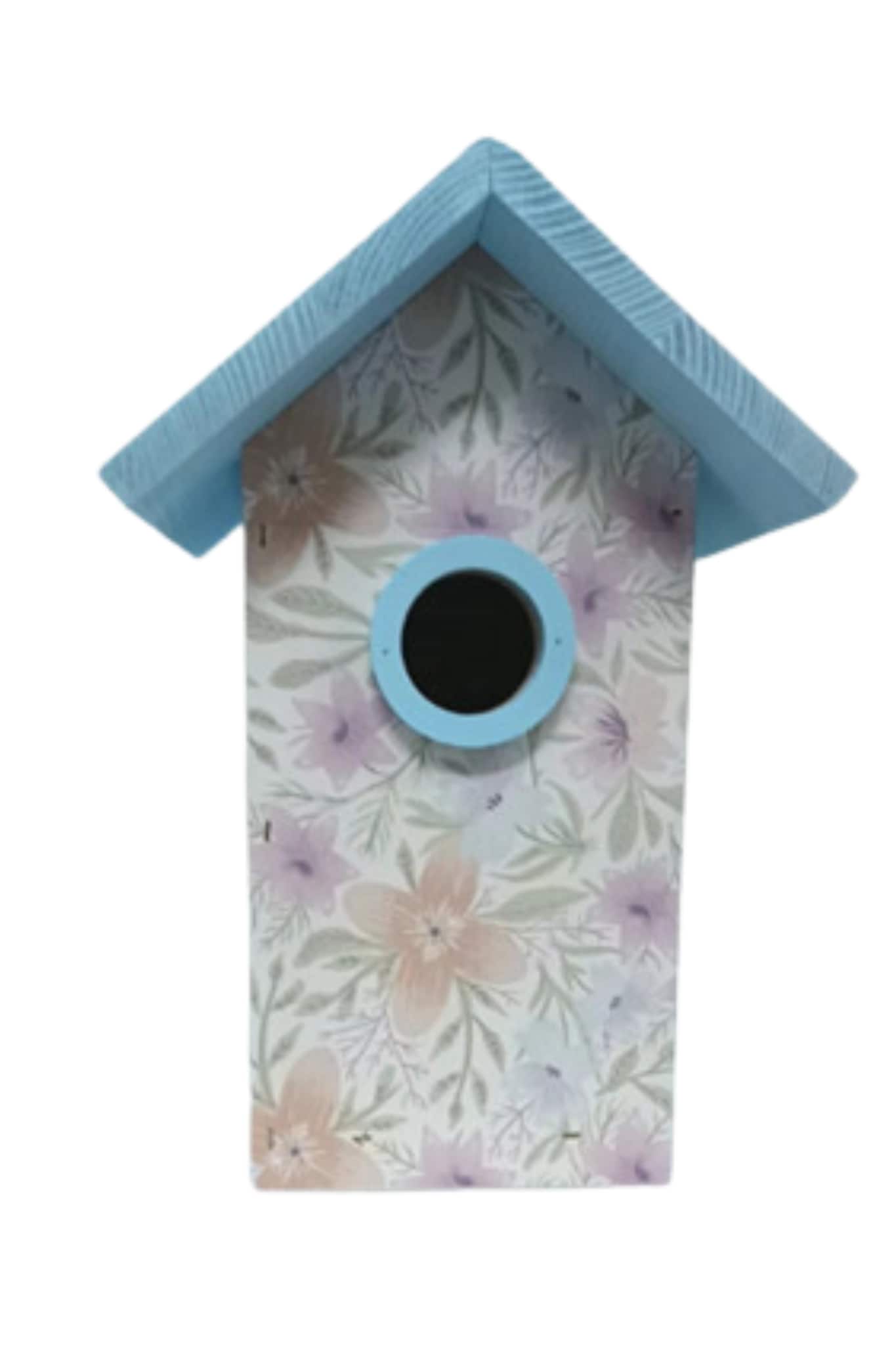 HomeGrown CBF-03963 10.5-in H Floral Wood Bluebirds Nesting box Predator Proof Bird House