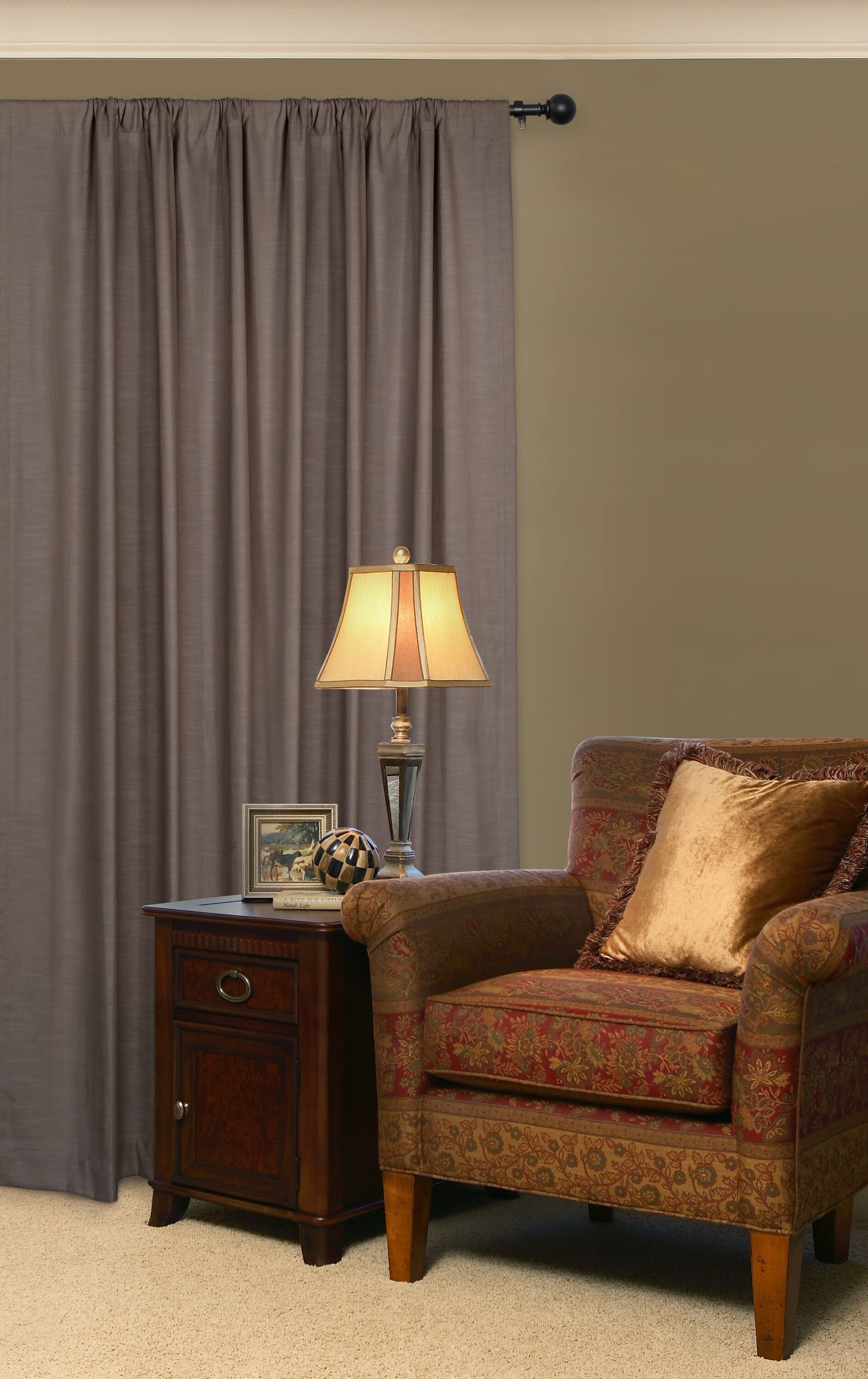 Matte Black Adjustable Curtain Rod with Sphere Finials