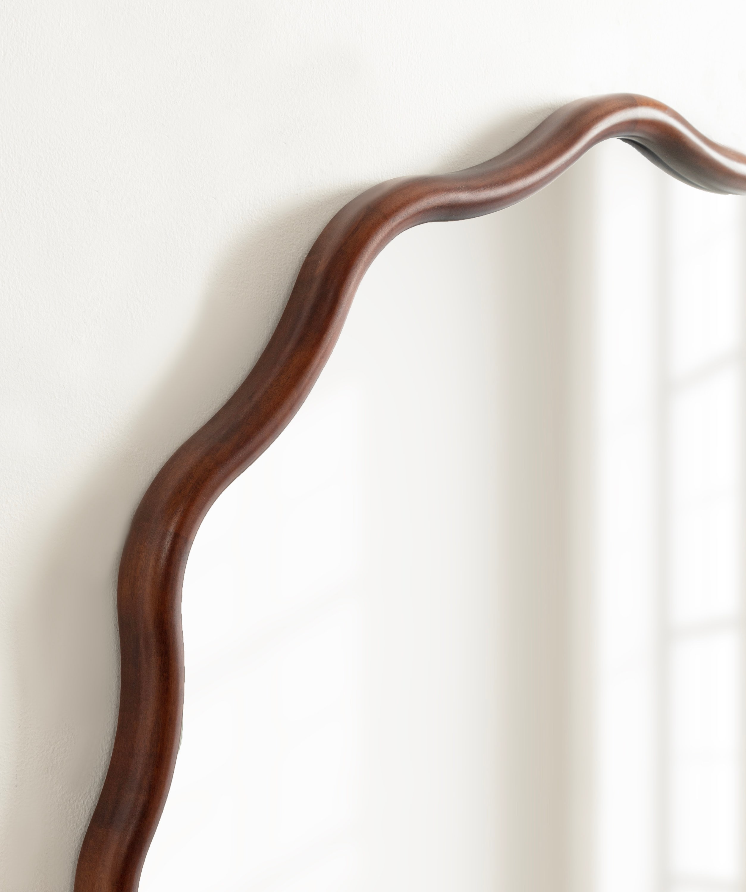 Walnut Brown 30" Round Scalloped Wood Vanity Mirror