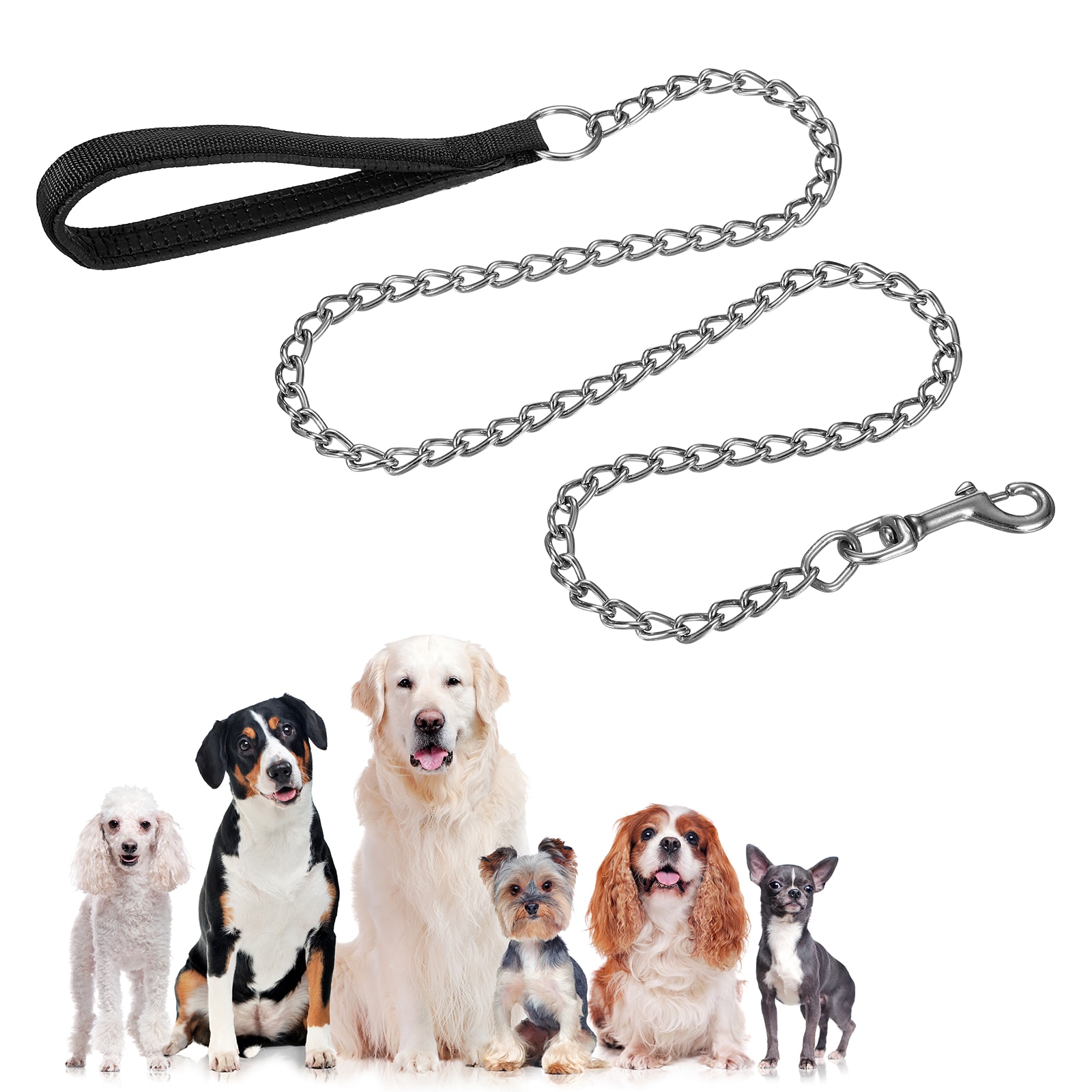 Unique Bargains 1pc Heavy Duty Chain Dog Leash Lead Metal Chain Dog Leash with Soft Padded Handle ( 4-Foot x 3 mm Black ) for Small Medium Large Pet Puppies Walking Training Traveling Lead