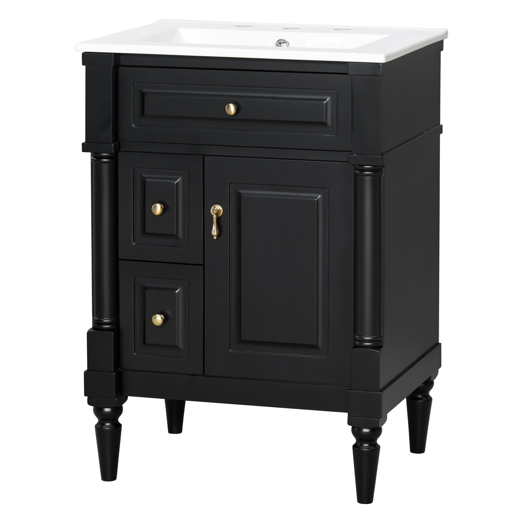 LIVACA 24 inch Black Solid Rubberwood Frame and MDF Panels Bathroom ...