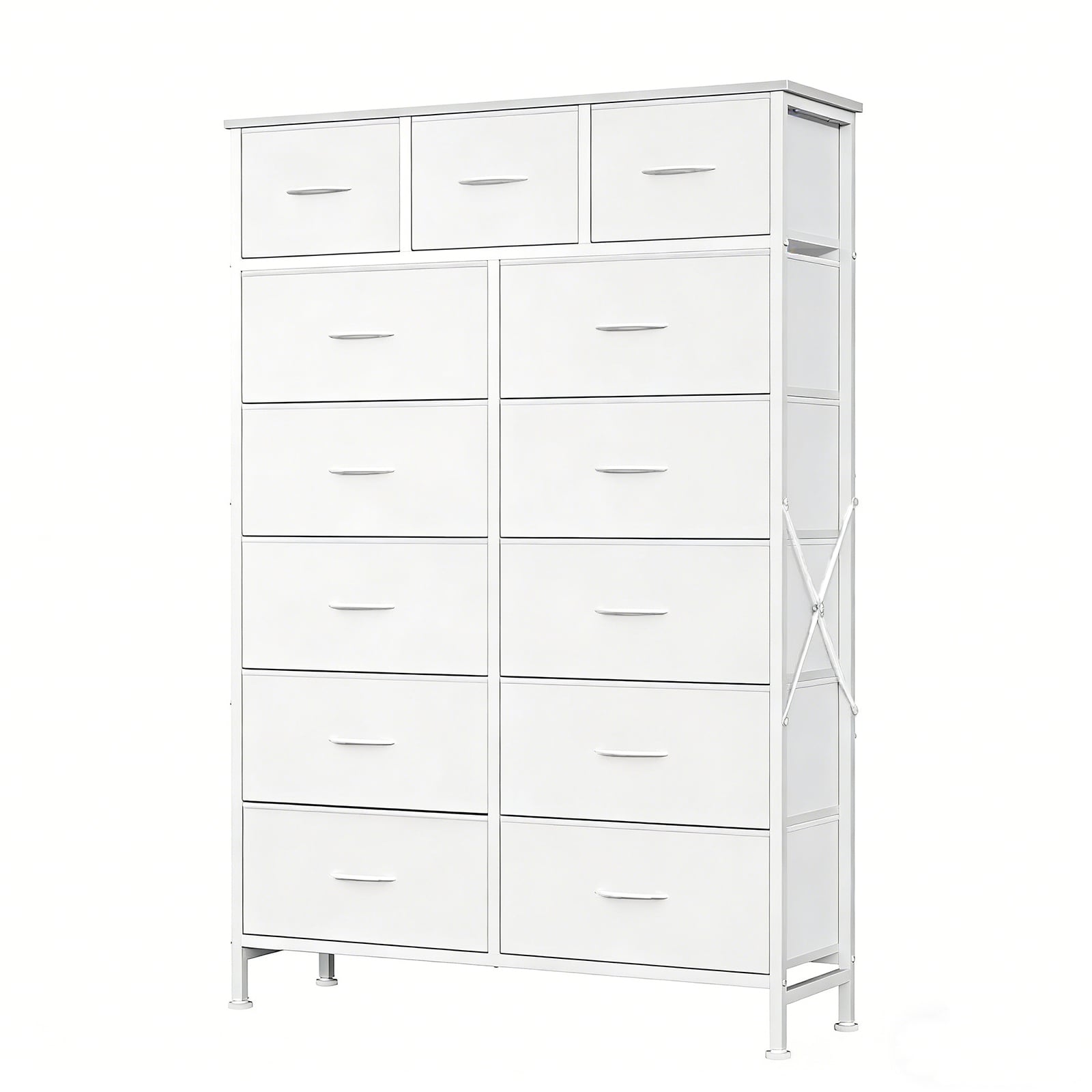 OOU 13 Drawer Fabric Storage Tower Tall Organizer with Steel Frame and Wood Top for Bedroom Closet Office White