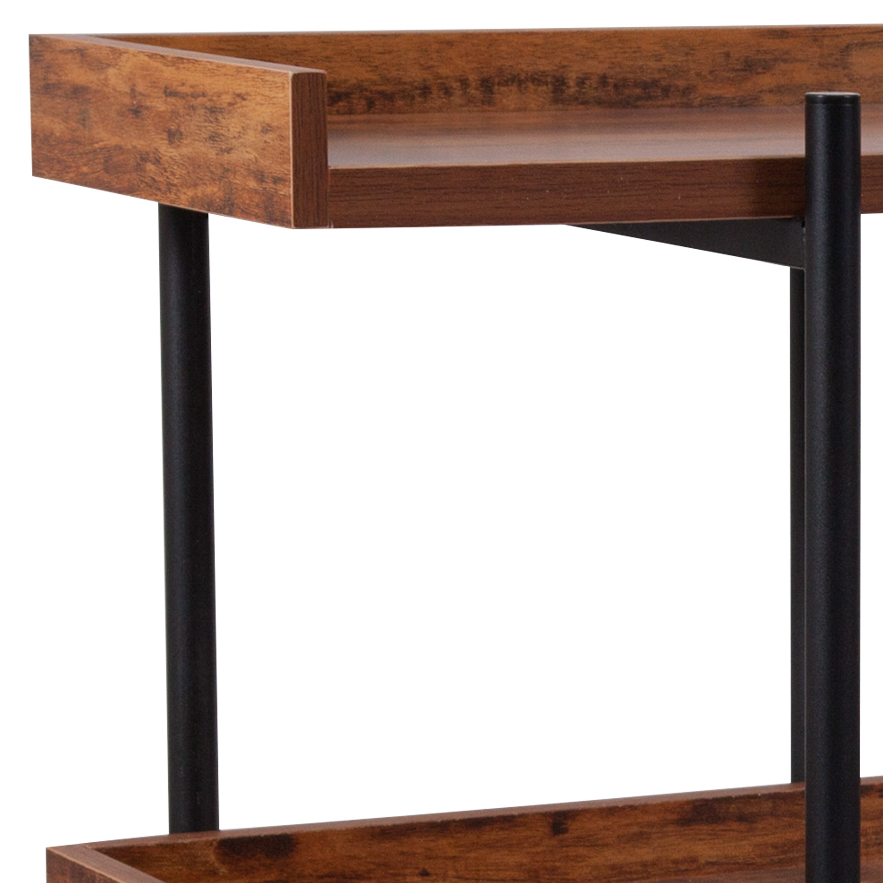 Modern Rustic Black Metal Frame 50" Display Shelf with Woodgrain Finish