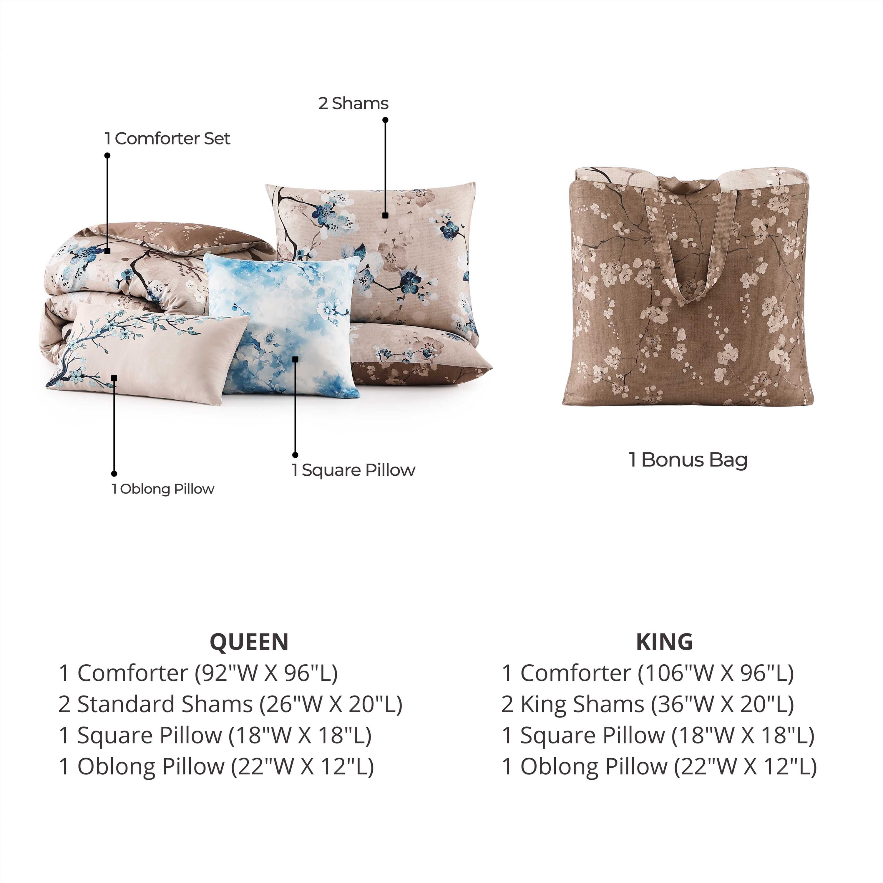 King Taupe Cotton Reversible Blossom Comforter Set