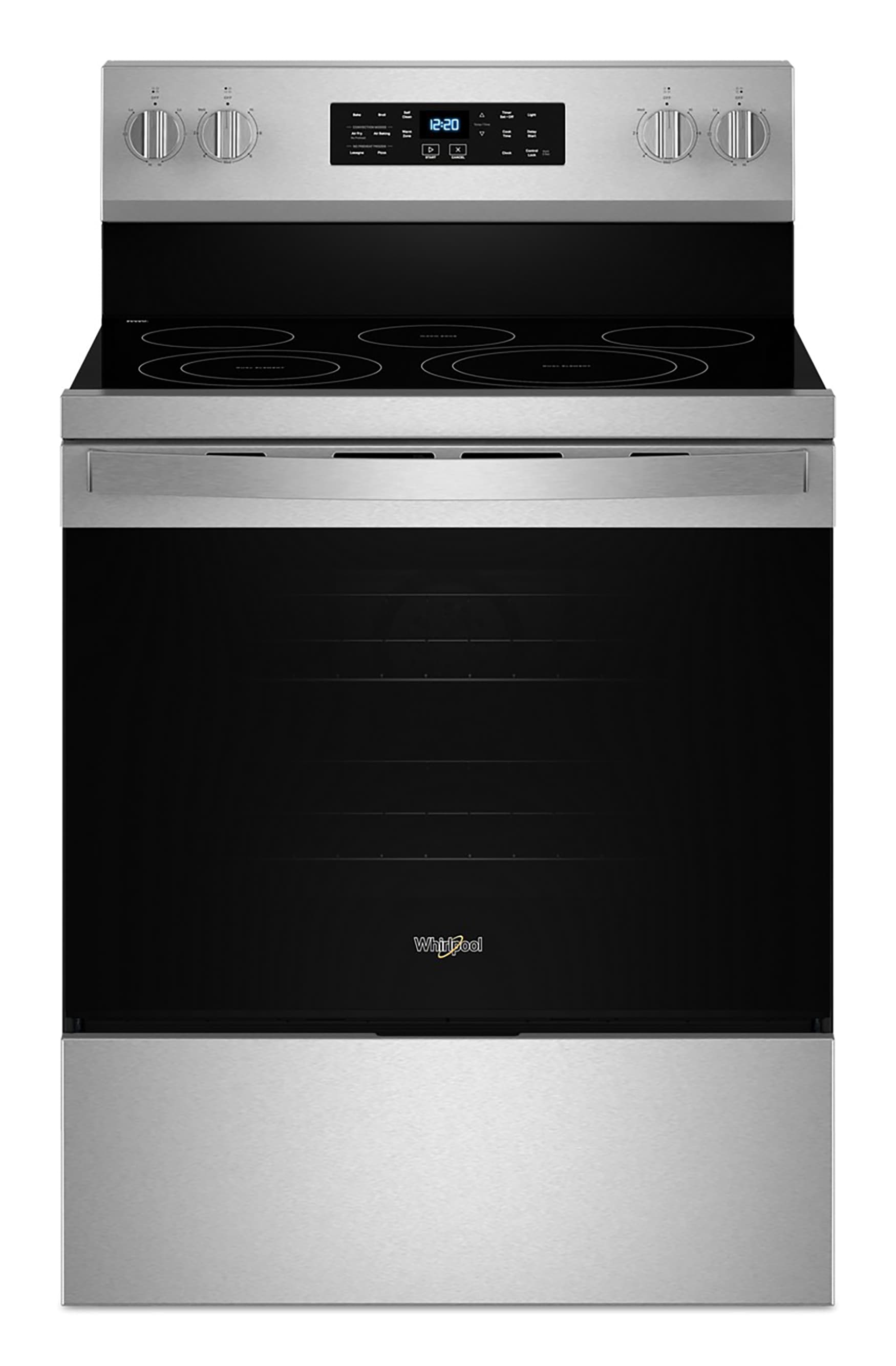 Whirlpool Air Cooking Technology 30-in Glass Top 5 Burners 5.3-cu ft Self-Cleaning Air Fry Convection Oven Freestanding Electric Range (Fingerprint Resistant Stainless Steel)