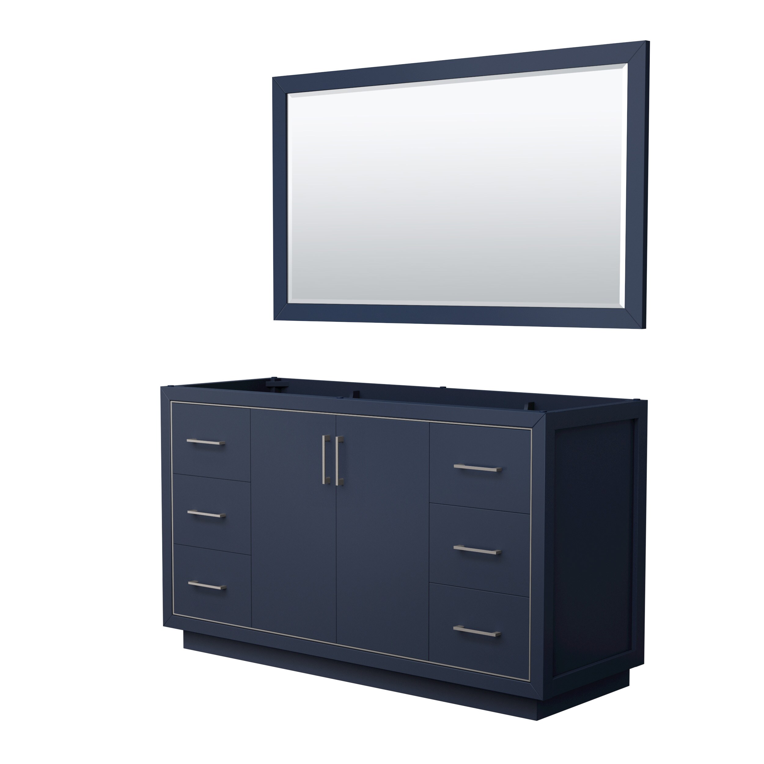 Wyndham Collection WCF111160SBNCXSXXM58 Icon 60-in Dark Blue with Brushed Nickel Trim Bathroom Vanity Base Cabinet without Top (Mirror Included)