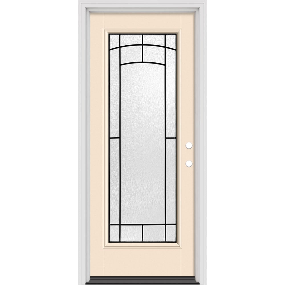 Masonite 631682 Brooklyn 32-in x 80-in x 4-9/16-in Fiberglass Half lite Left-hand inswing Wineberry Painted Prehung Slab Front Door with Brickmould Solid core