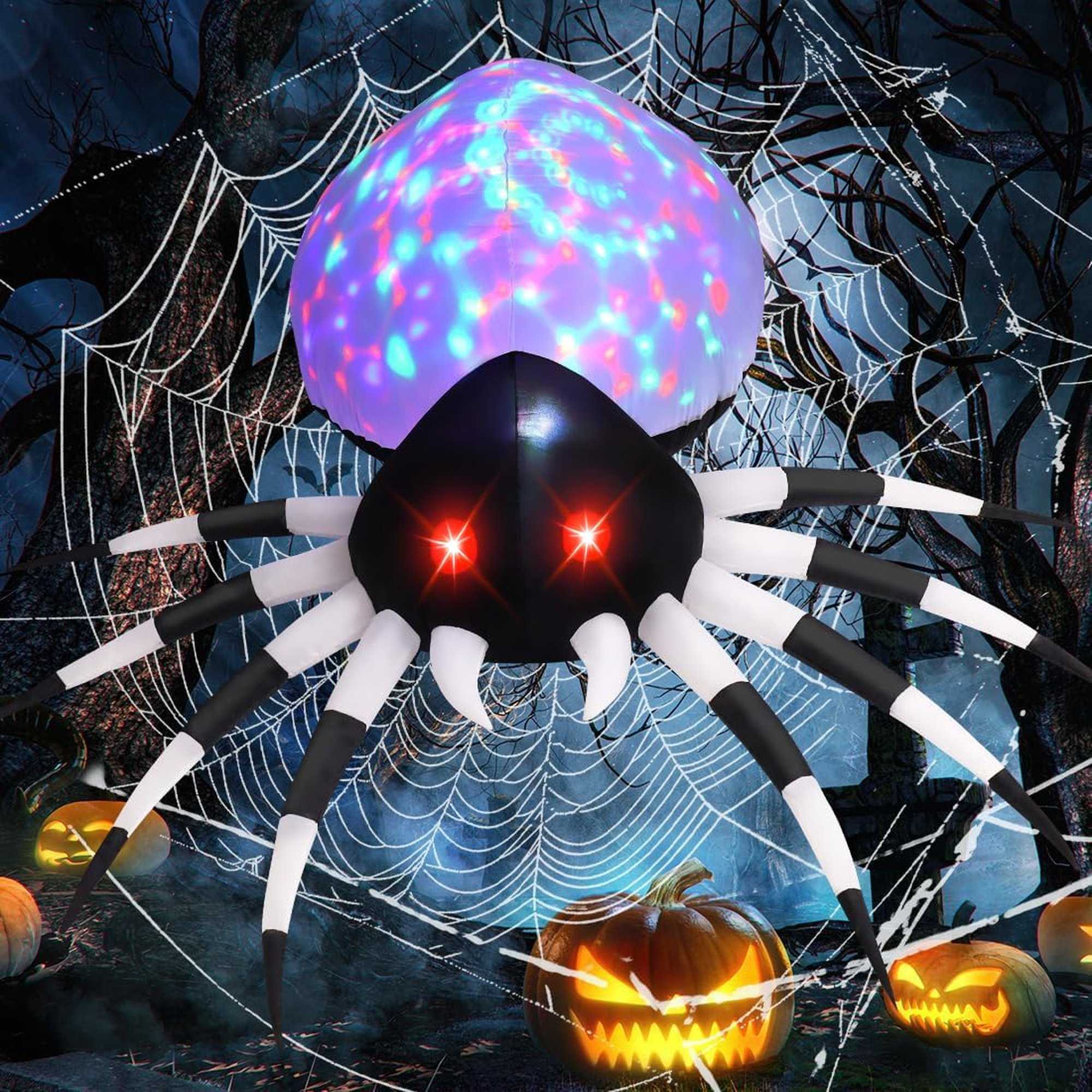 Wudkey 1 Pack Black 6 ft Tall Inflatable Spider with Built in LED Lights for Yard