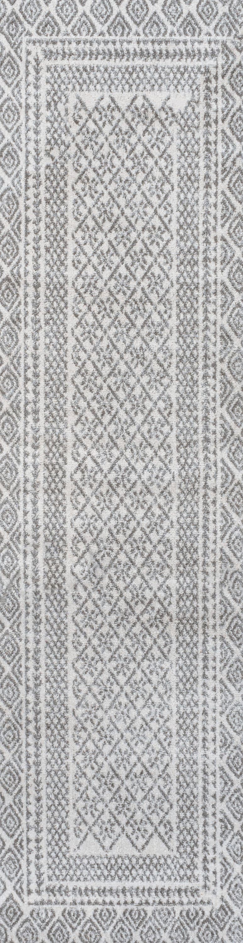 Athens Modern Geometric Boho Ivory & Dark Gray 2'x8' Runner Rug