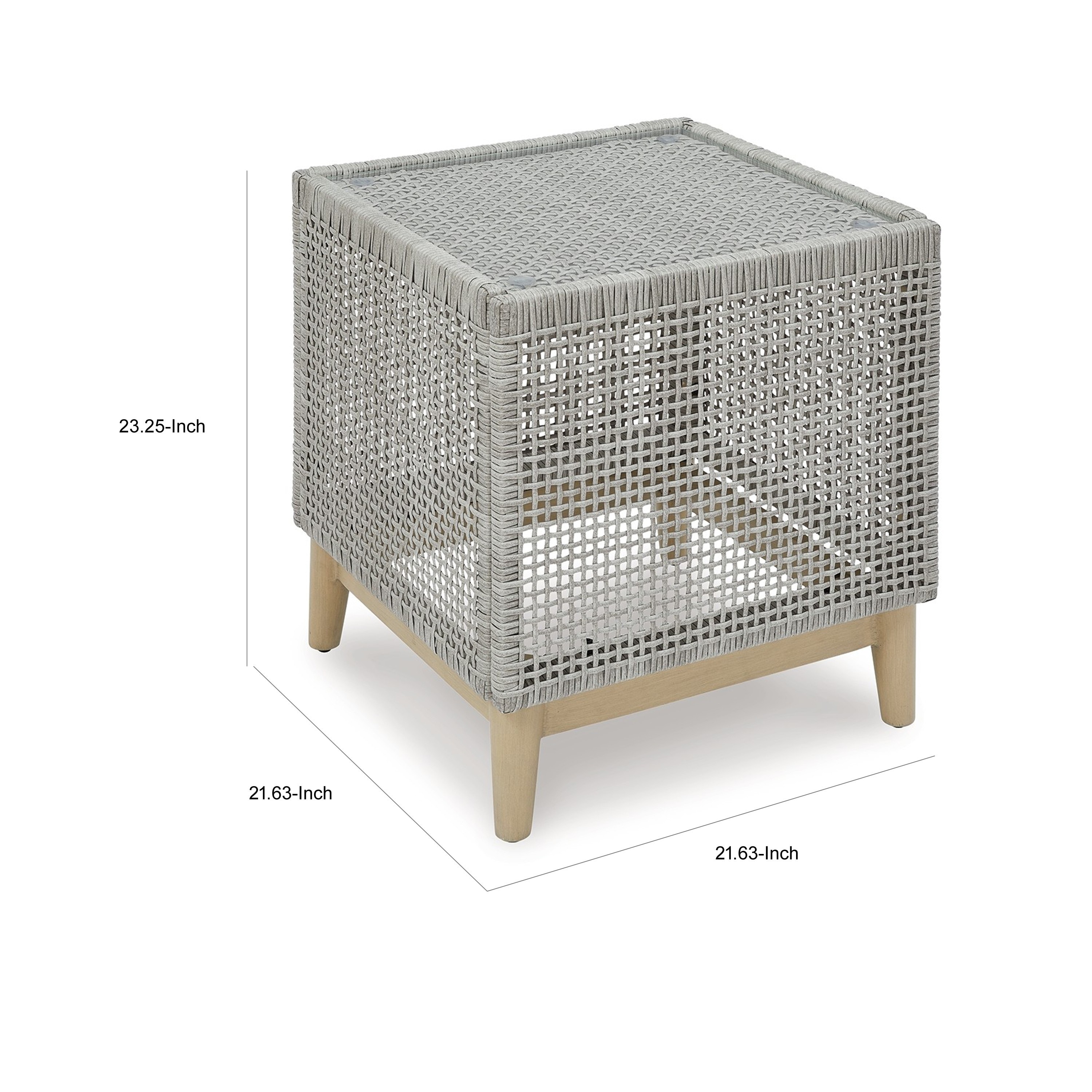 Gray Square Resin Wicker Outdoor End Table with Glass Top