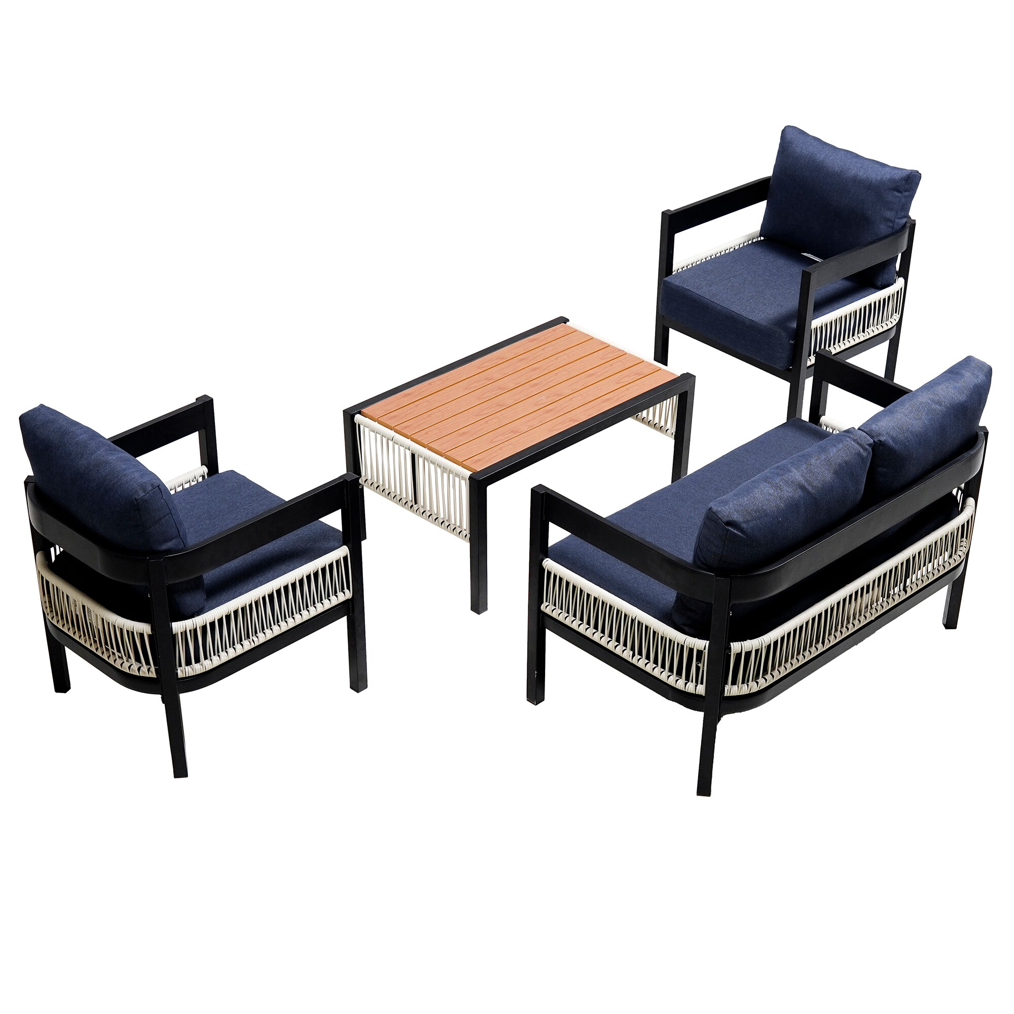 SINOFURN SYA020391GY 4 -Piece Woven Patio Conversation Set with Blue Cushions