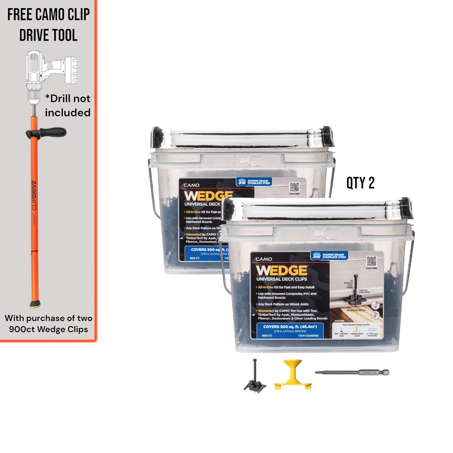 CAMO Wedge clip and ClipDrive Decking Tool Bundle 1.75-in 316 Stainless ...